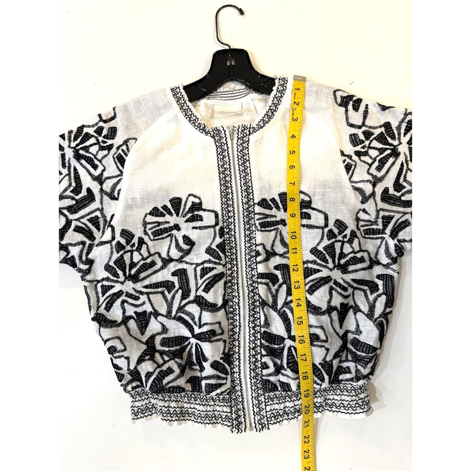 Chicos Chicos Jacket Womens 0 Petite White Black Embroidered Boho Size S / US 4 / IT 40 - 6 Thumbnail