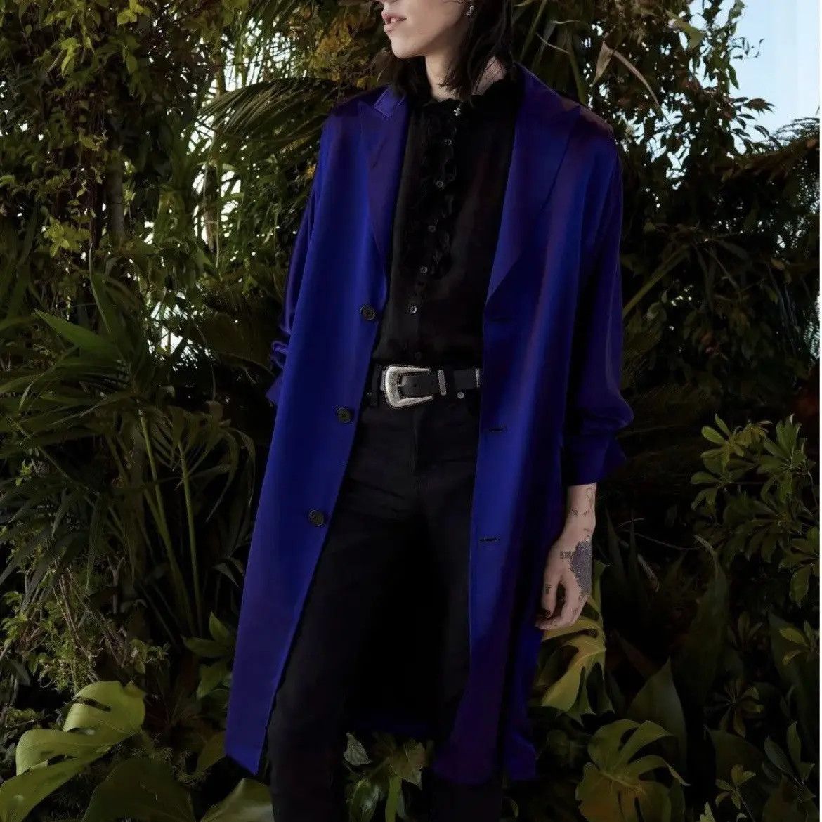 Saint Laurent Paris SS22' Saint Laurent Satin Purple Overcoat Size US M / EU 48-50 / 2 - 2 Thumbnail