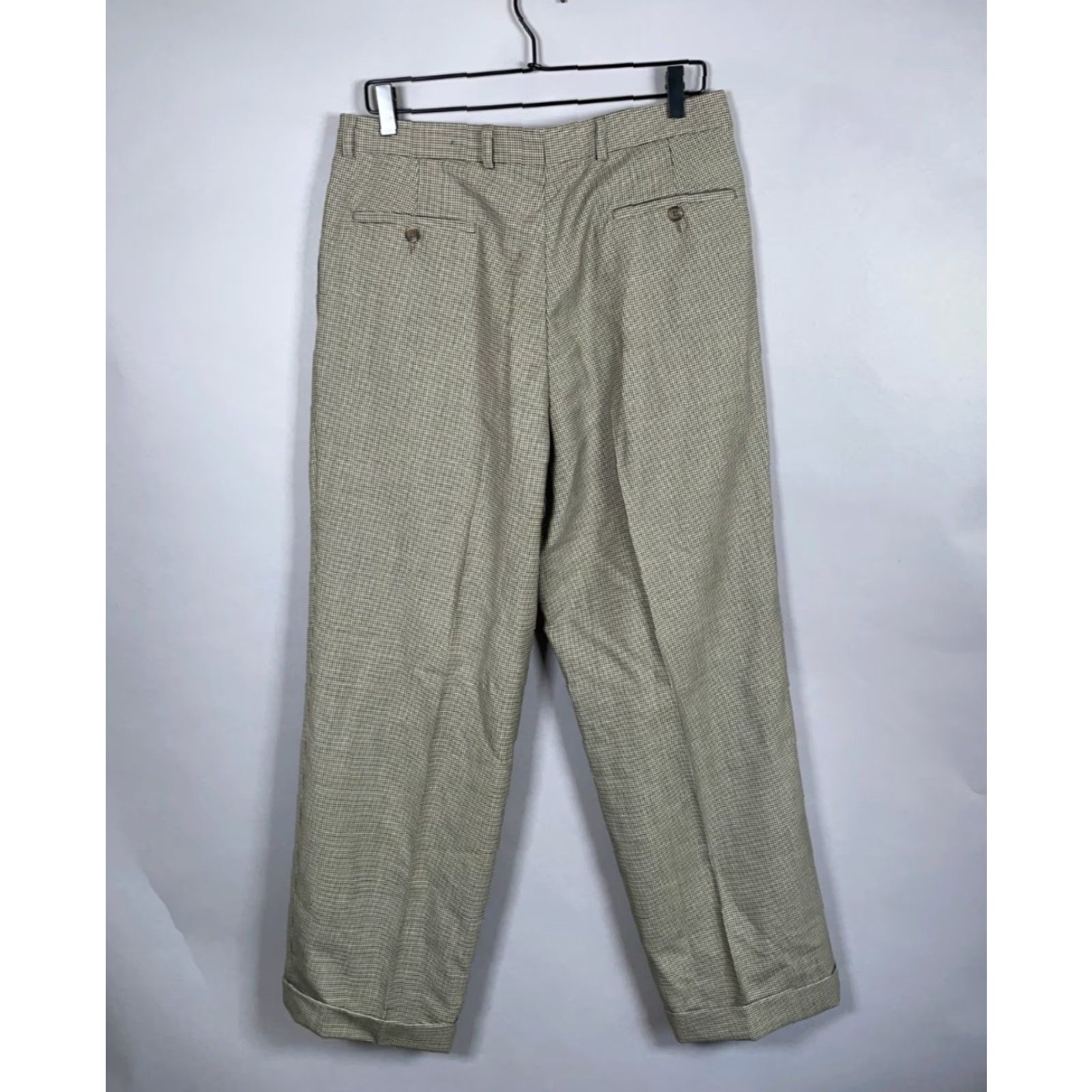 Ralph Lauren VINTAGE Ralph Lauren Wool Pleated Dress Pants Men’s 34 x 29 Brown Houndstooth Cuffed Size US 34 / EU 50 - 3 Thumbnail