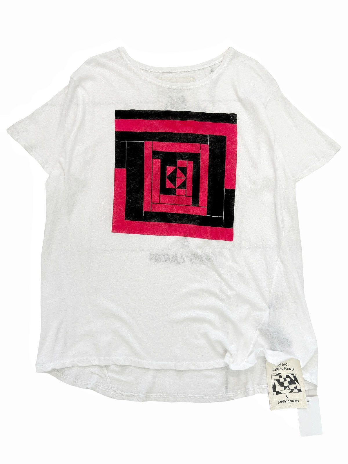 image of Greg Lauren Sz4 Gee’S Bend “Mosaic” Graphic Vintage Shirt in White, Men's (Size XL)