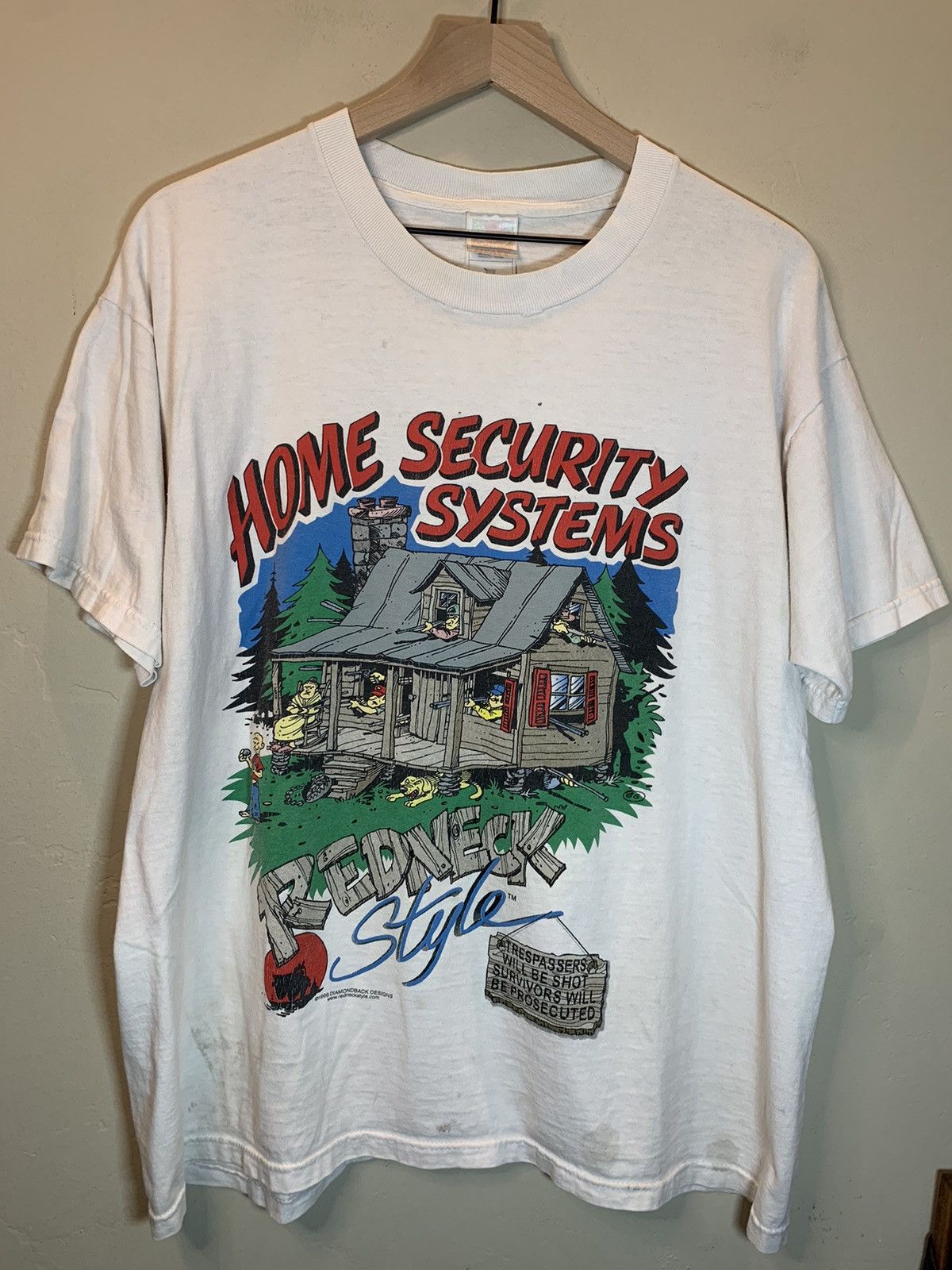 Vintage *RARE* Vintage 90s Home Security Systems Redneck Style Shirt Size US XL / EU 56 / 4 - 1 Thumbnail