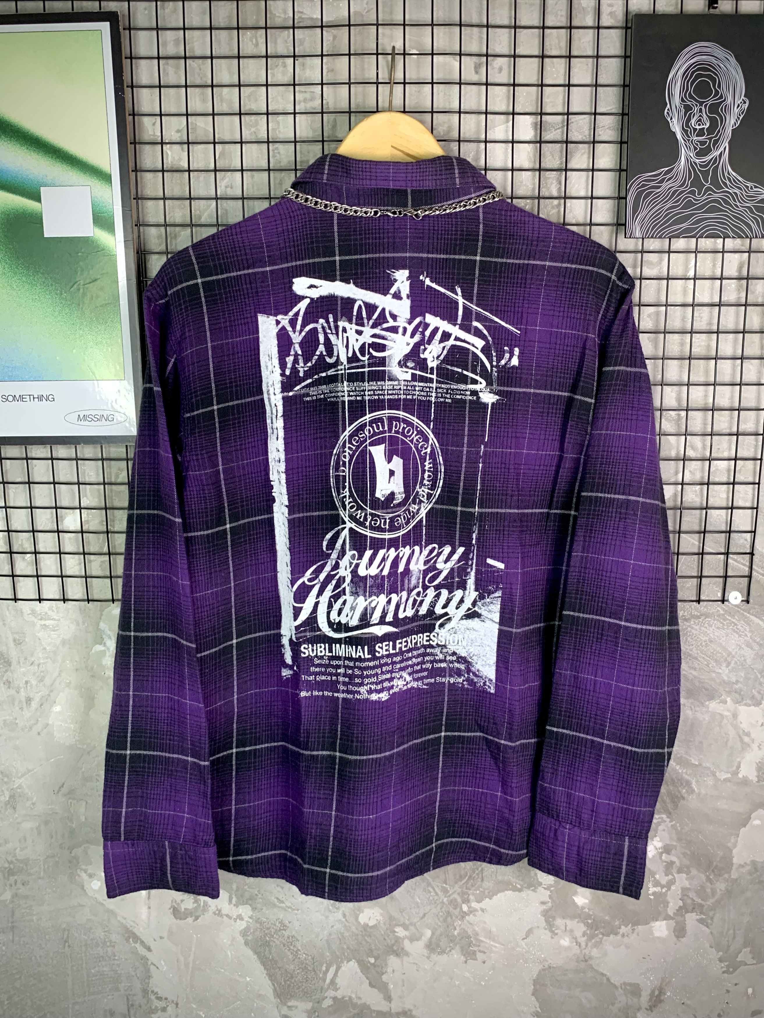 Japanese Brand Y2K B-One-Soul Grunge Purple Plaid Flannel Shirt Poem Print Size US M / EU 48-50 / 2 - 5 Thumbnail