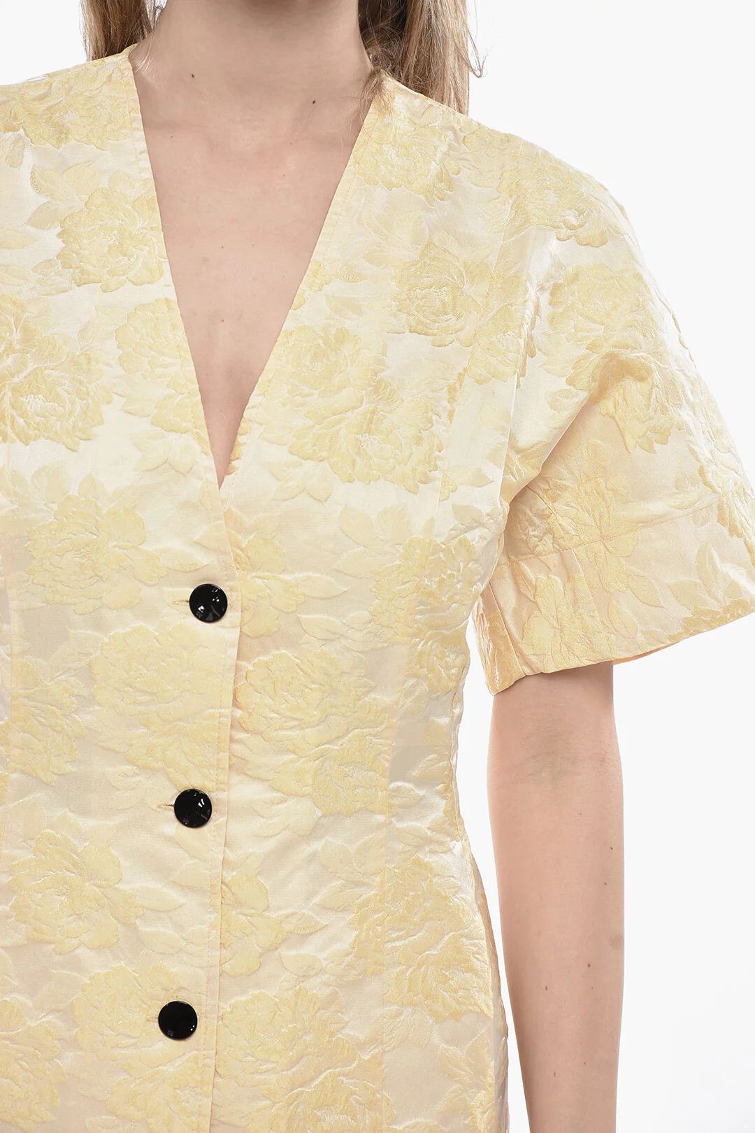 Ganni og1mm0426 Jacquard Short-Sleeved Shirt Dress in Yellow Size M / US 6-8 / IT 42-44 - 3 Thumbnail