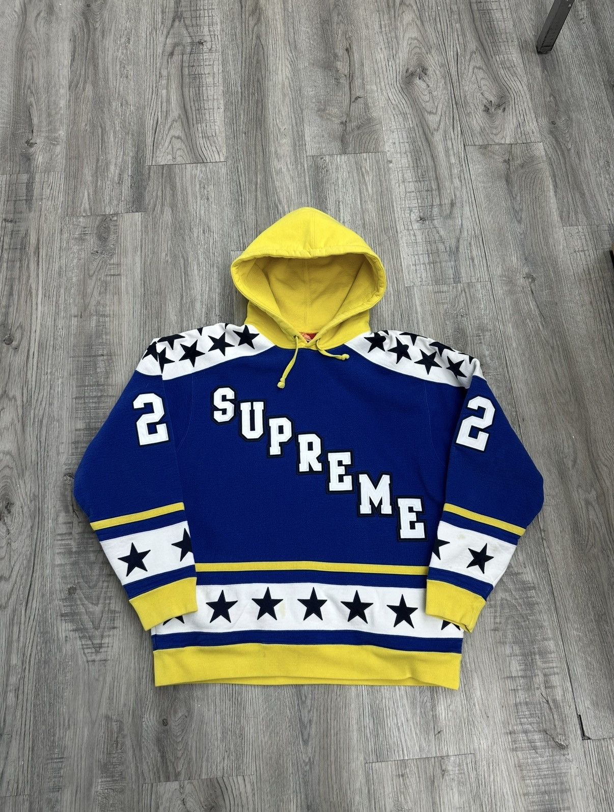 Supreme Supreme Hockey Hooded Sweatshirt ‘Royal’ Blue/Yellow Size US M / EU 48-50 / 2 - 1 Thumbnail