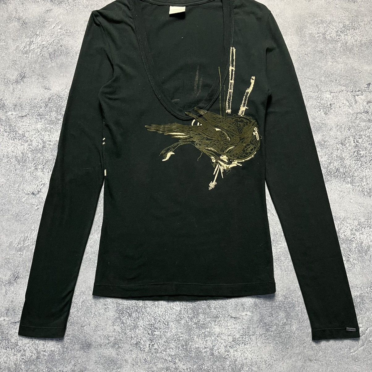 Diesel Vintage Diesel Raven Bird Longsleeve V-Neck Avant-Garde Size XS / US 0-2 / IT 36-38 - 3 Thumbnail