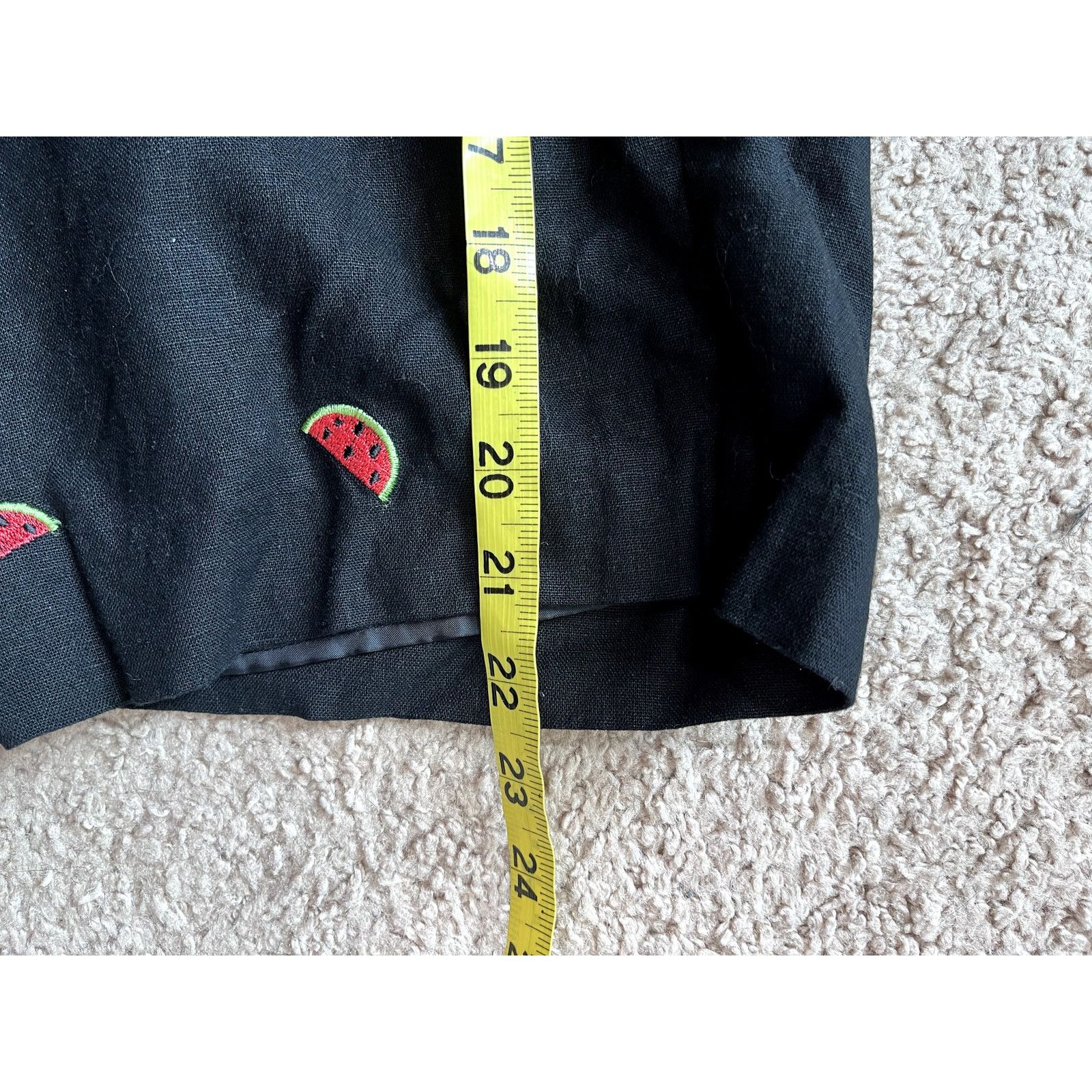 Vintage Black Linen Embroidered Watermelon Nicole Studio Slacks 24 Size 40" / US 18 - 5 Thumbnail