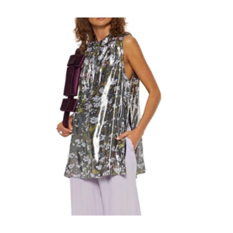 Ganni Ganni Floral print silk blend Metallic top Olive Green Size S / US 4 / IT 40 - 7 Thumbnail
