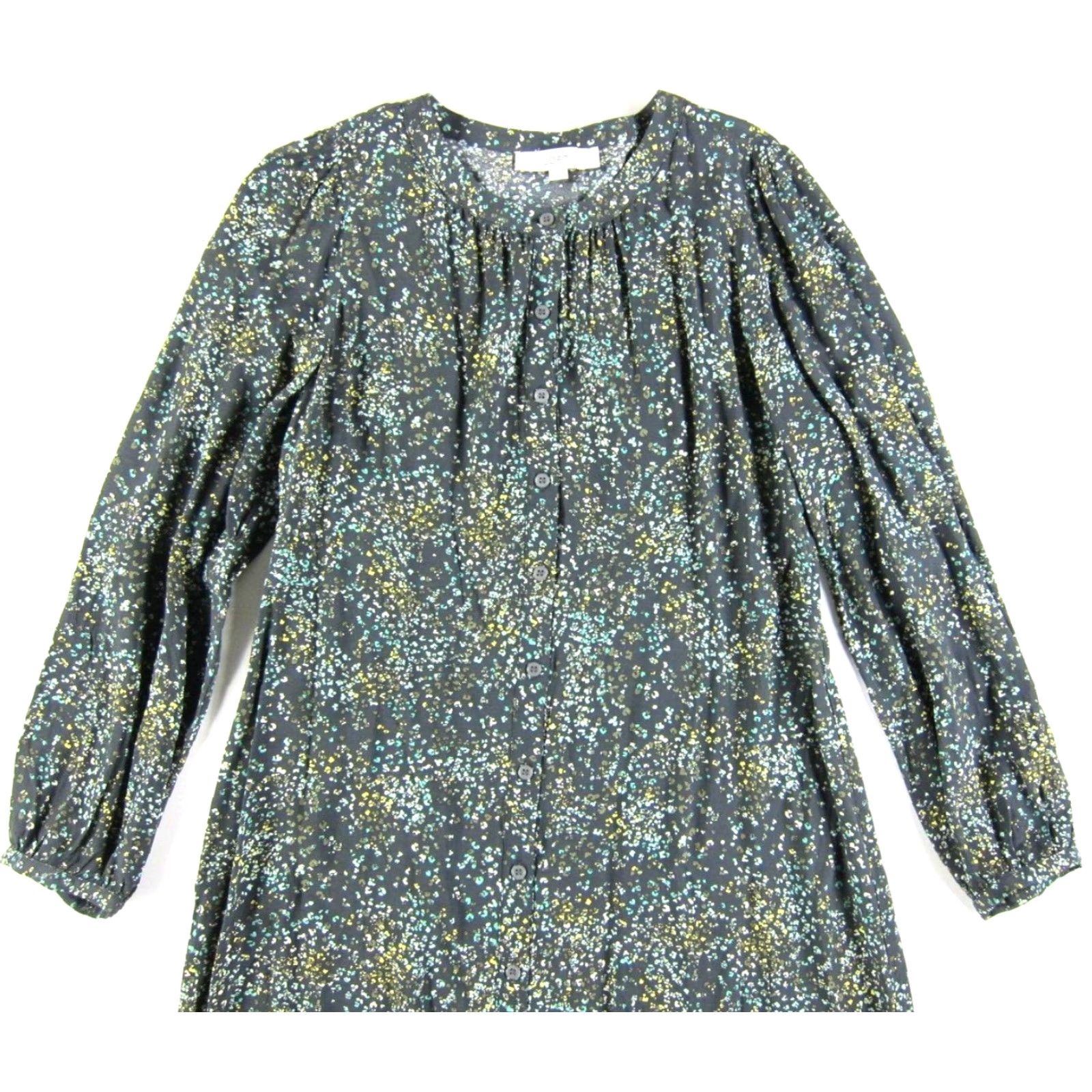 Loft VINTAGE Ann Taylor Loft Grey Blue Yellow Floral Button Down Long Sleeve Maxi Dress 12 Size XL / US 12-14 / IT 48-50 - 4 Thumbnail