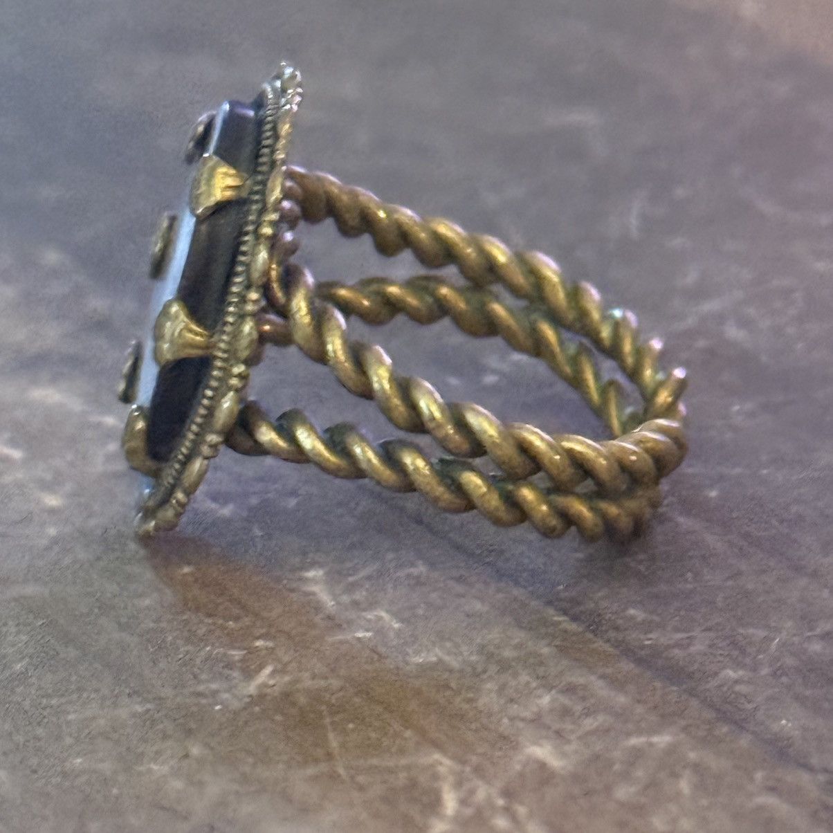 Vintage Vintage brass tone mother of pearl stone cuff ring Size ONE SIZE - 7 Thumbnail