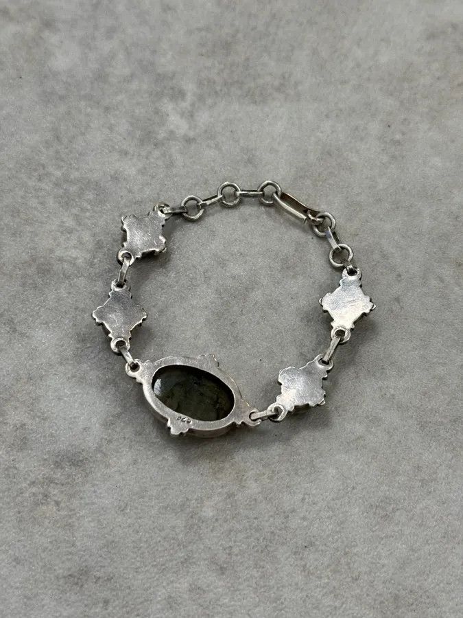 Vintage 1990s Silver & Labradorite Contemporary Relief Bracelet Size ONE SIZE - 6 Thumbnail