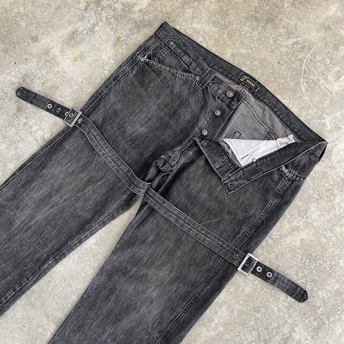 Versace 2004 Archive Versace Sanded Black Bondage Denim Jeans Size US 38 / EU 54 - 1 Thumbnail