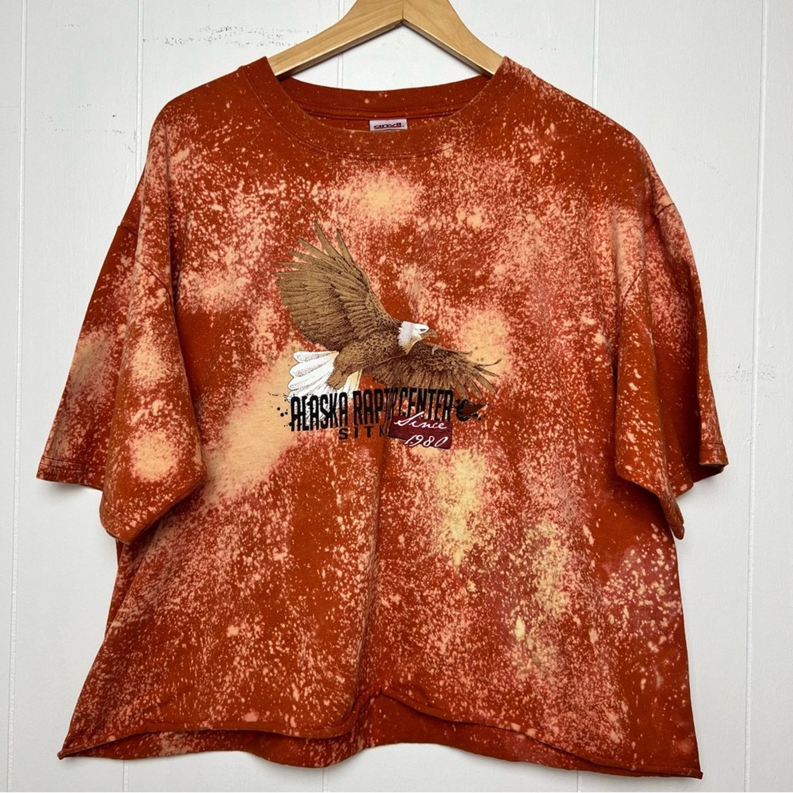 Gildan Alaska Raptor Eagle Graphic Orange Tie Dyed Cropped Tee XL Size XL / US 12-14 / IT 48-50 - 5 Thumbnail