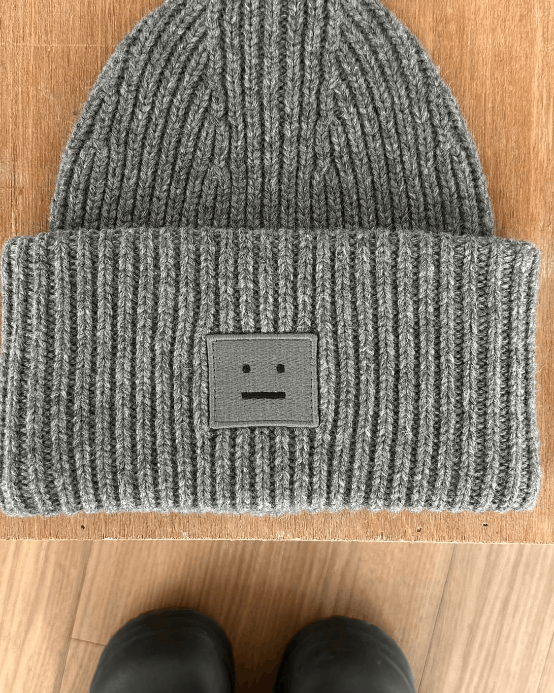 Acne Studios Acne Studios New Grey Melange Large Face Logo Beanie Size ONE SIZE - 4 Thumbnail