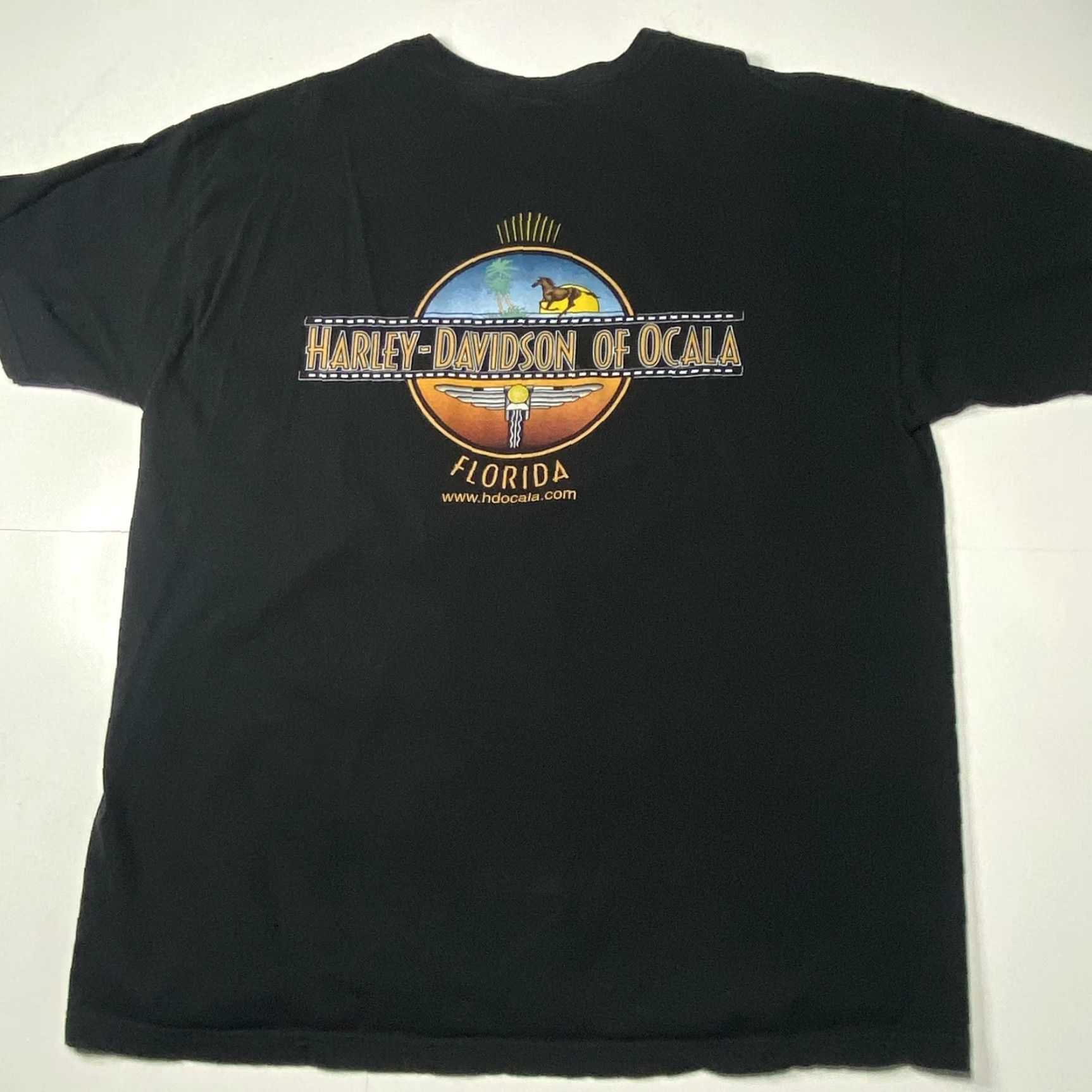 Harley Davidson VINTAGE Harley-Davidson Men's T Shirt 2XL Black Graphic Tee USA Made Ocala Florida RARE 1990s Mens Size US XXL / EU 58 / 5 - 2 Thumbnail