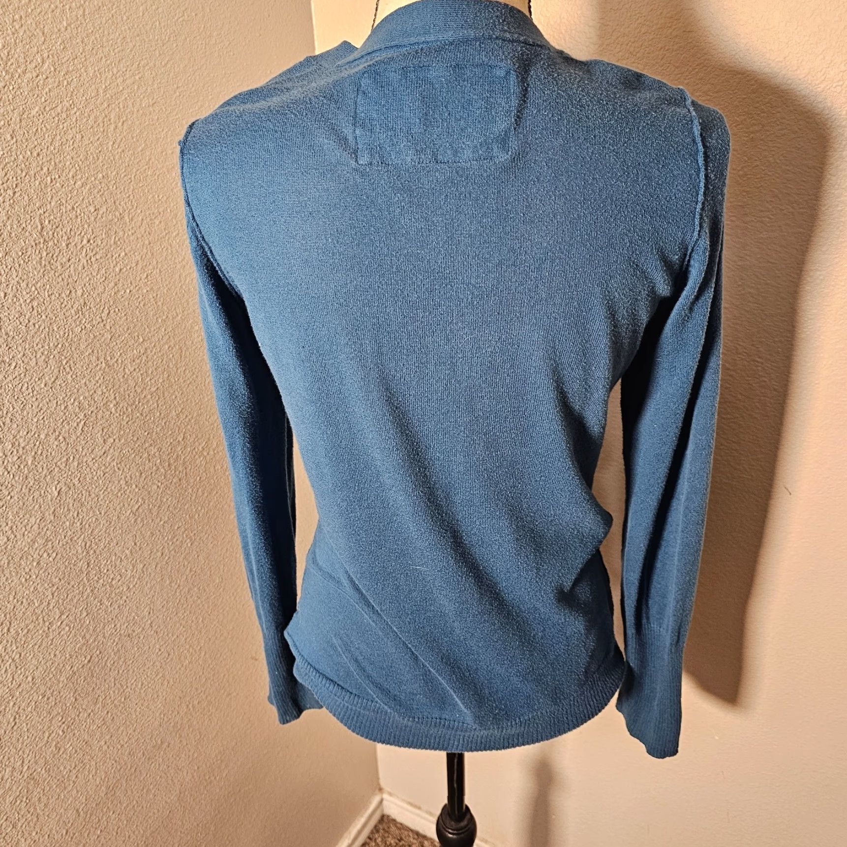 American Eagle Outfitters American Eagle Outfitters Blue Geometric Open-Knit Cardigan Sweater Medium Lightweight Womens Size M / US 6-8 / IT 42-44 - 3 Thumbnail