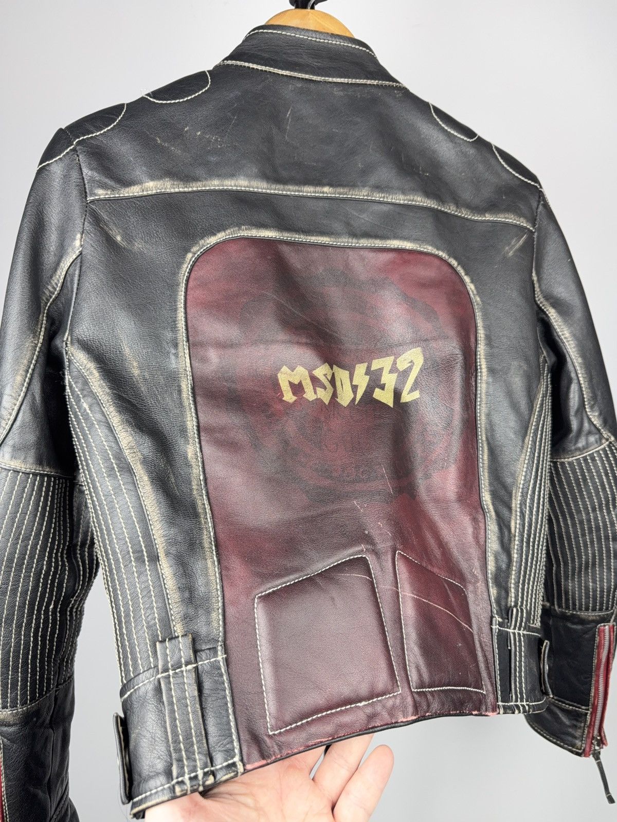 Mustang 00s Mustang Faded Leather Biker Jacket Vintage Racing Moto Size M / US 6-8 / IT 42-44 - 16 Thumbnail