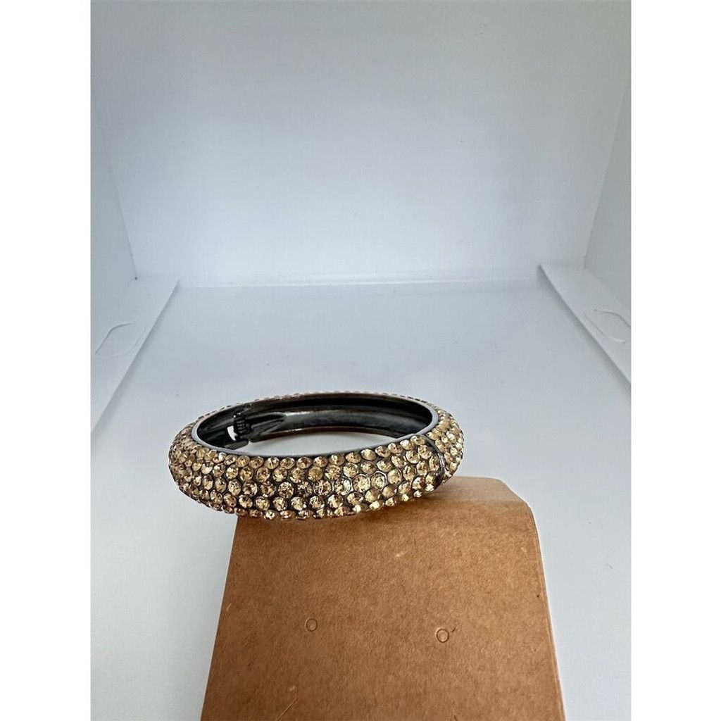 Vintage Vintage Gold & Black Rhinestone Bangle Bracelet Jewelry Size ONE SIZE - 6 Thumbnail