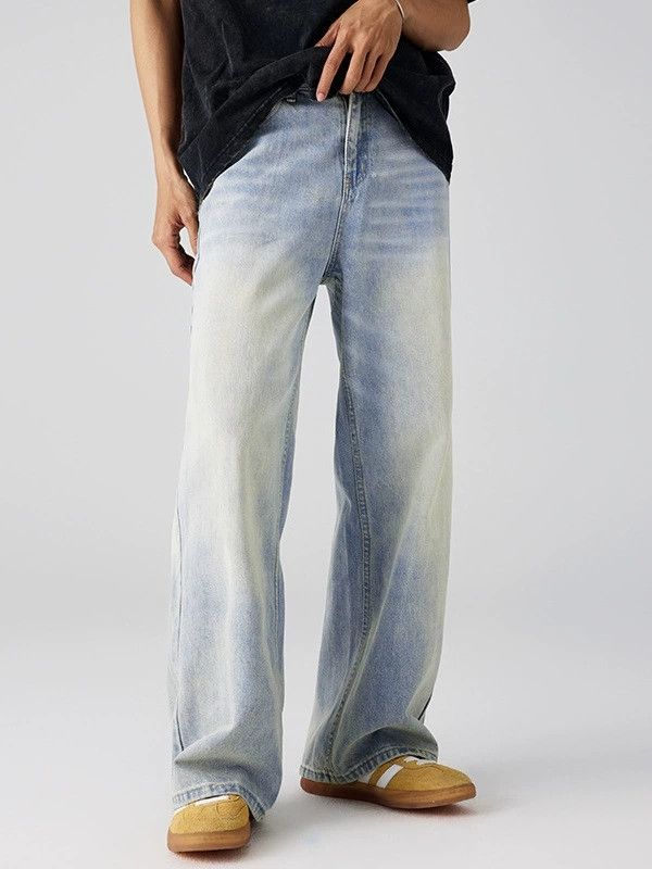 Japanese Brand × Jean American street men's straight distressed light blue jeans Size US 32 / EU 48 - 1 Thumbnail