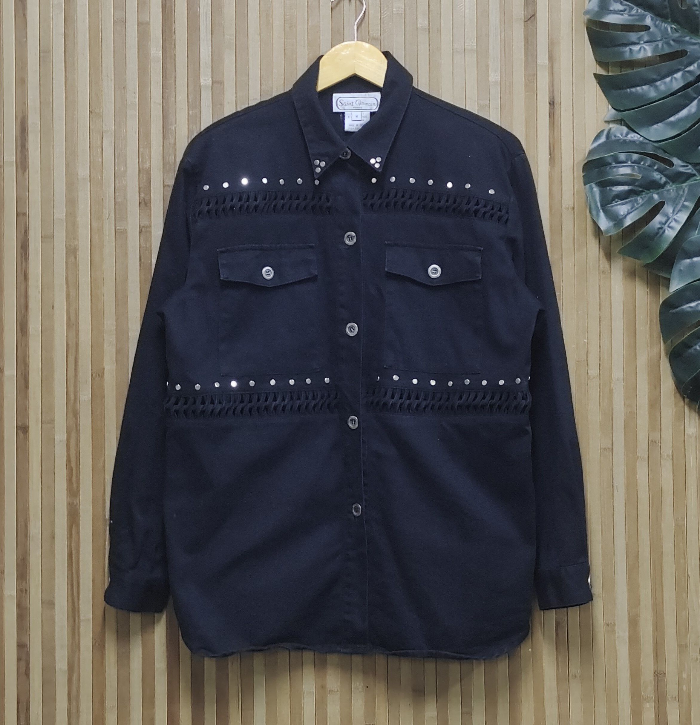image of Vintage Saint Germain Paris Button Shirt in Black, Men's (Size Medium)