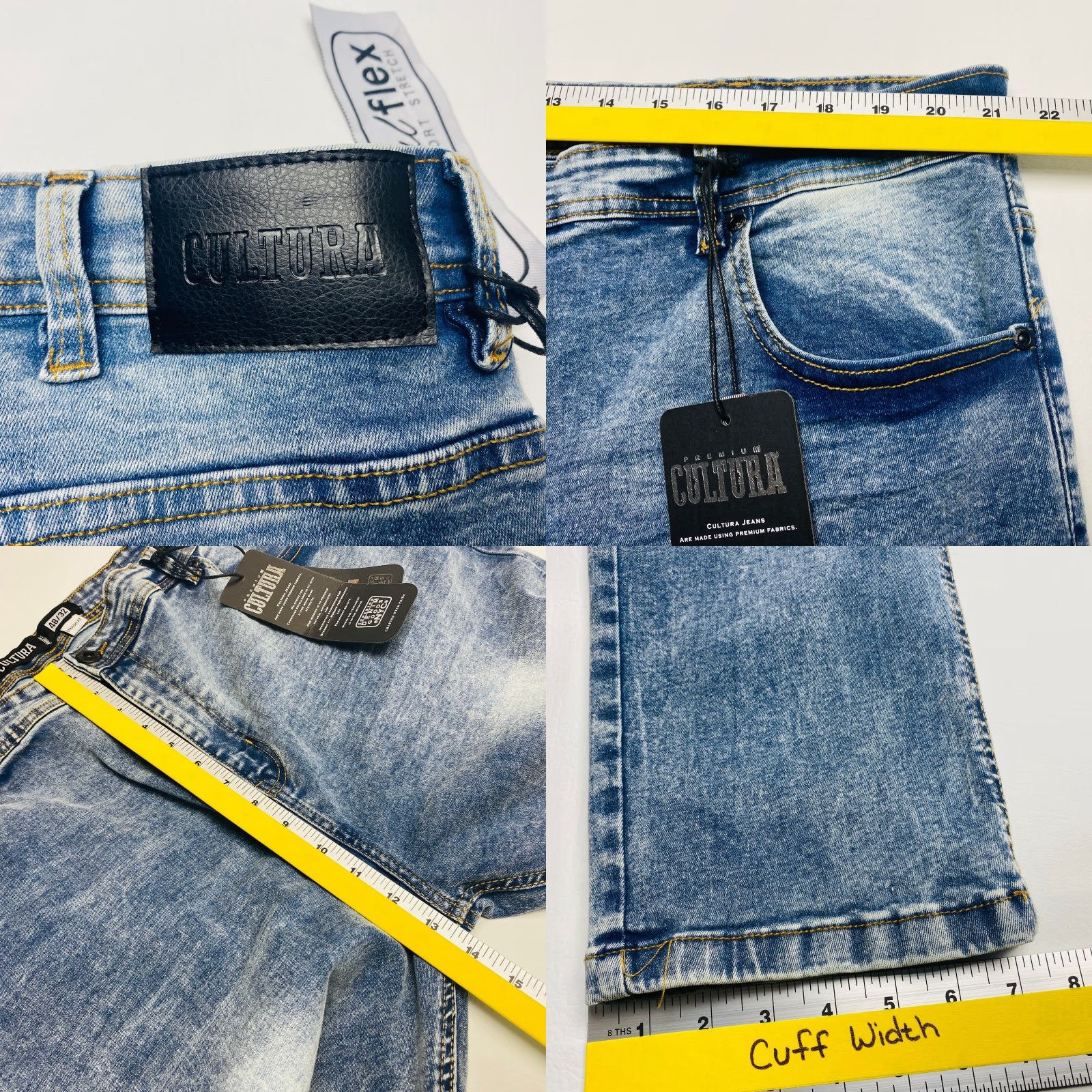 Vintage Cultura Jeans Men's 48x32 Blue Light Wash Straight Whiskers Stretch NWT 7775 Size US 32 / EU 48 - 9 Thumbnail