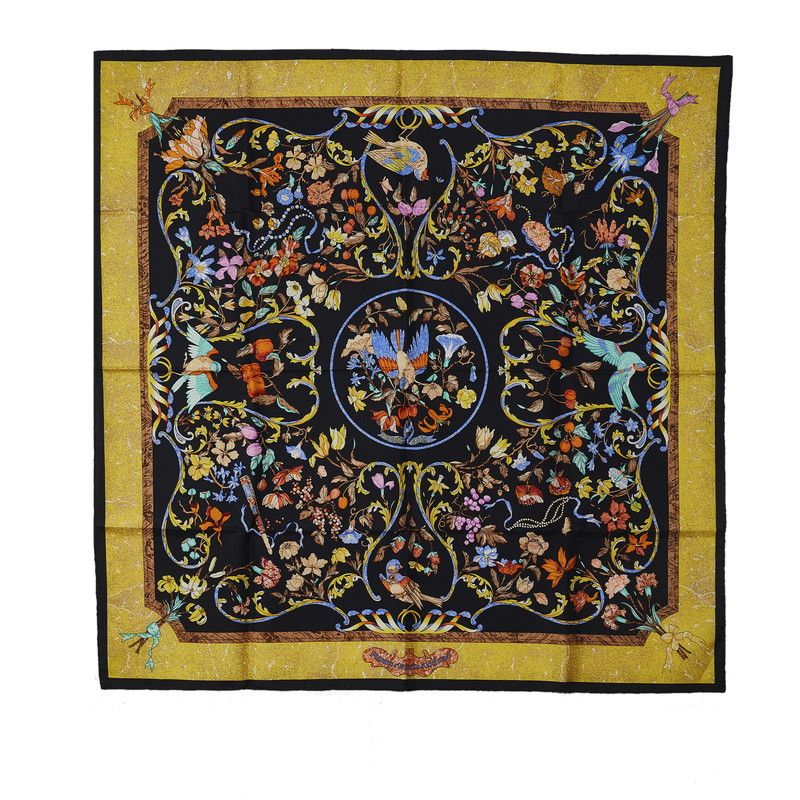 image of Hermes Carre 90 Pierres D Orient Et D Occident Silk Scarf in Black, Women's