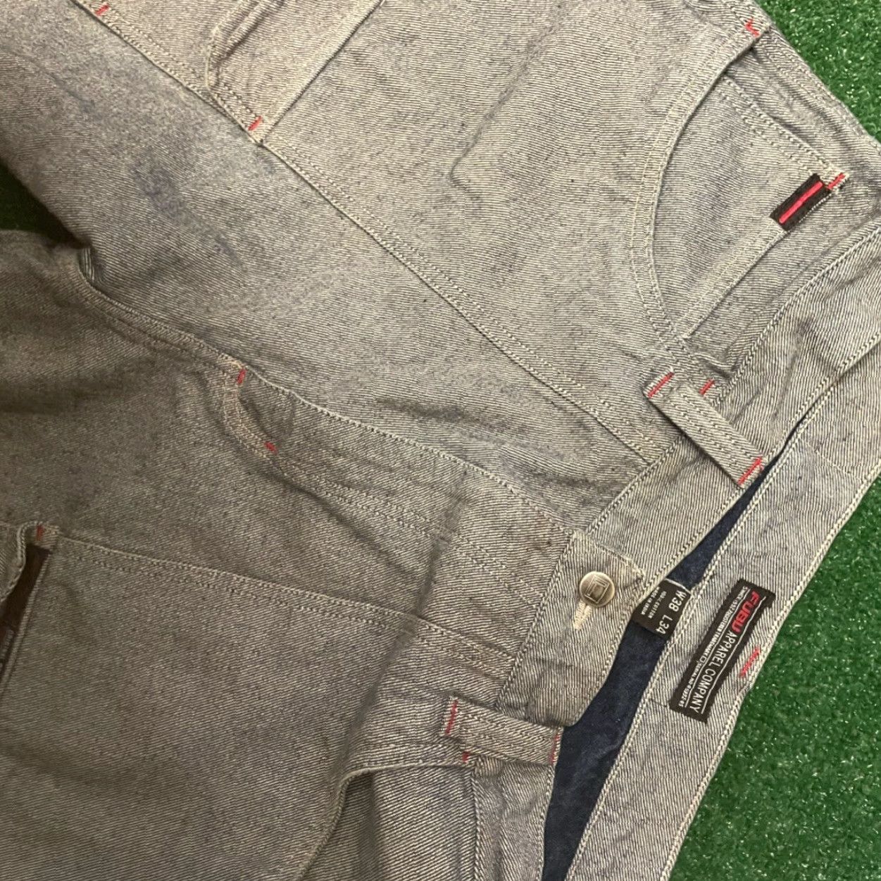 VINTAGE FUBU Jeans Baggy Grunge Cargo Embroidered 38x34 Mens Wide-Leg Skater Y2K VTG