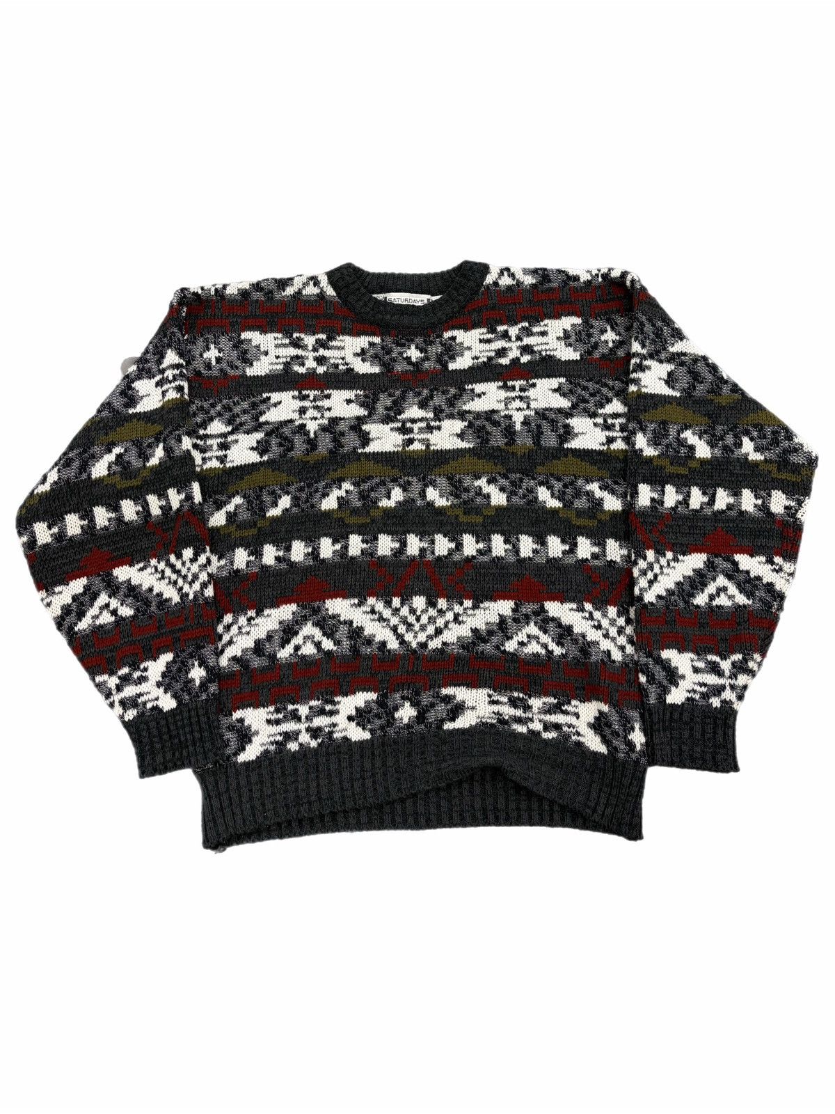 Saturdays NYC Vtg Saturdays Sweater Fair Isle Knit Crewneck Geometric 90s Size US M / EU 48-50 / 2 - 1 Thumbnail