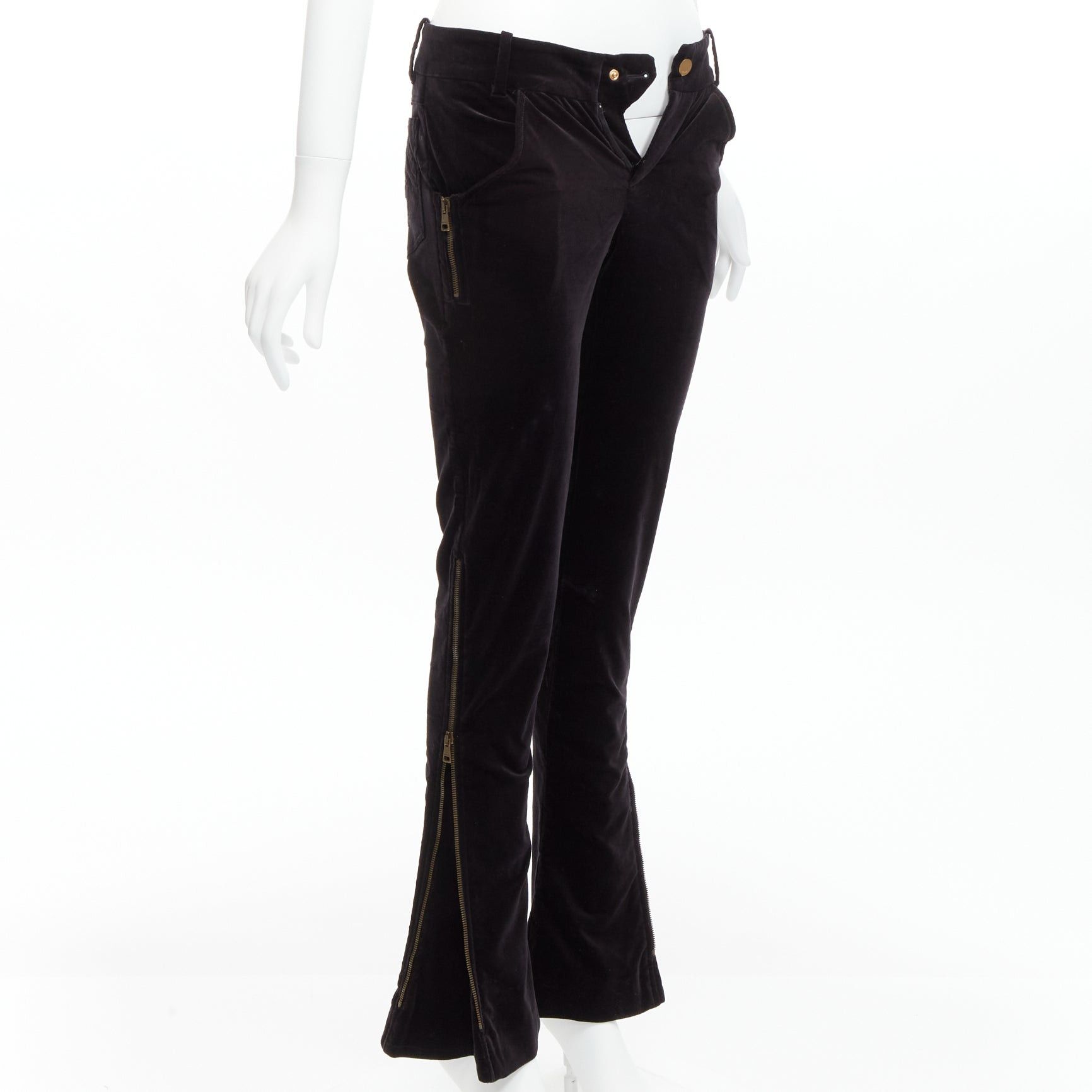 Gucci GUCCI Vintage black velour GG interlock logo side pocket zip flare pants XS Size 25" / US 0 / IT 36 - 1 Thumbnail