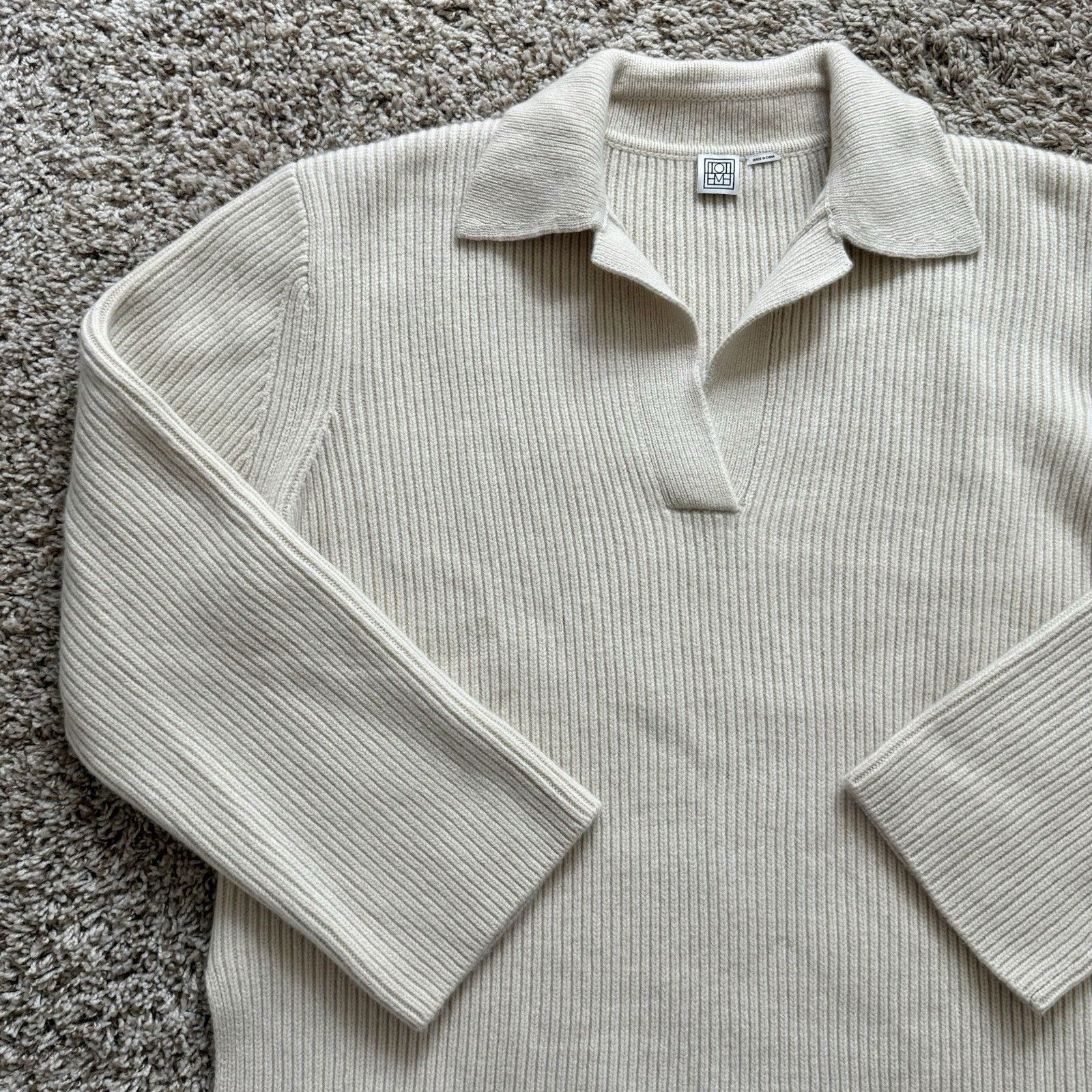 Toteme $800 Toteme Ribbed Polo Knit Sweater Heavyweight Cream White Size S / US 4 / IT 40 - 11 Thumbnail