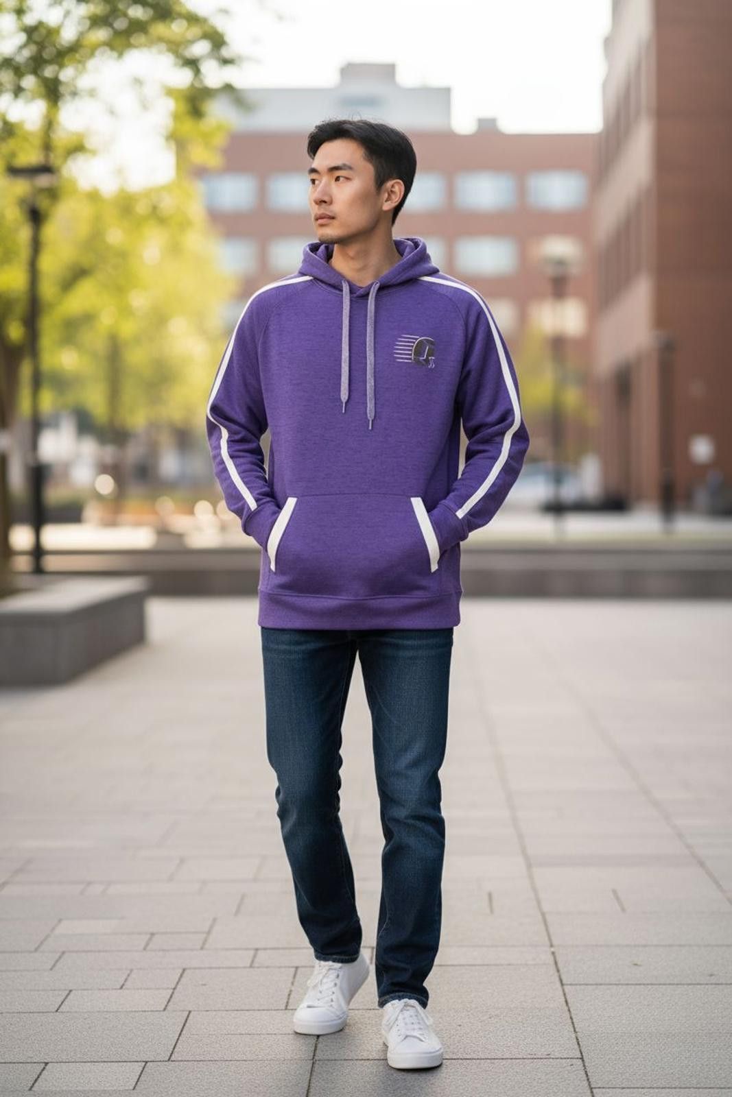 Augusta Sportswear Augusta Men's Purple Pullover Hoodie with White Stripes Size US M / EU 48-50 / 2 - 1 Thumbnail