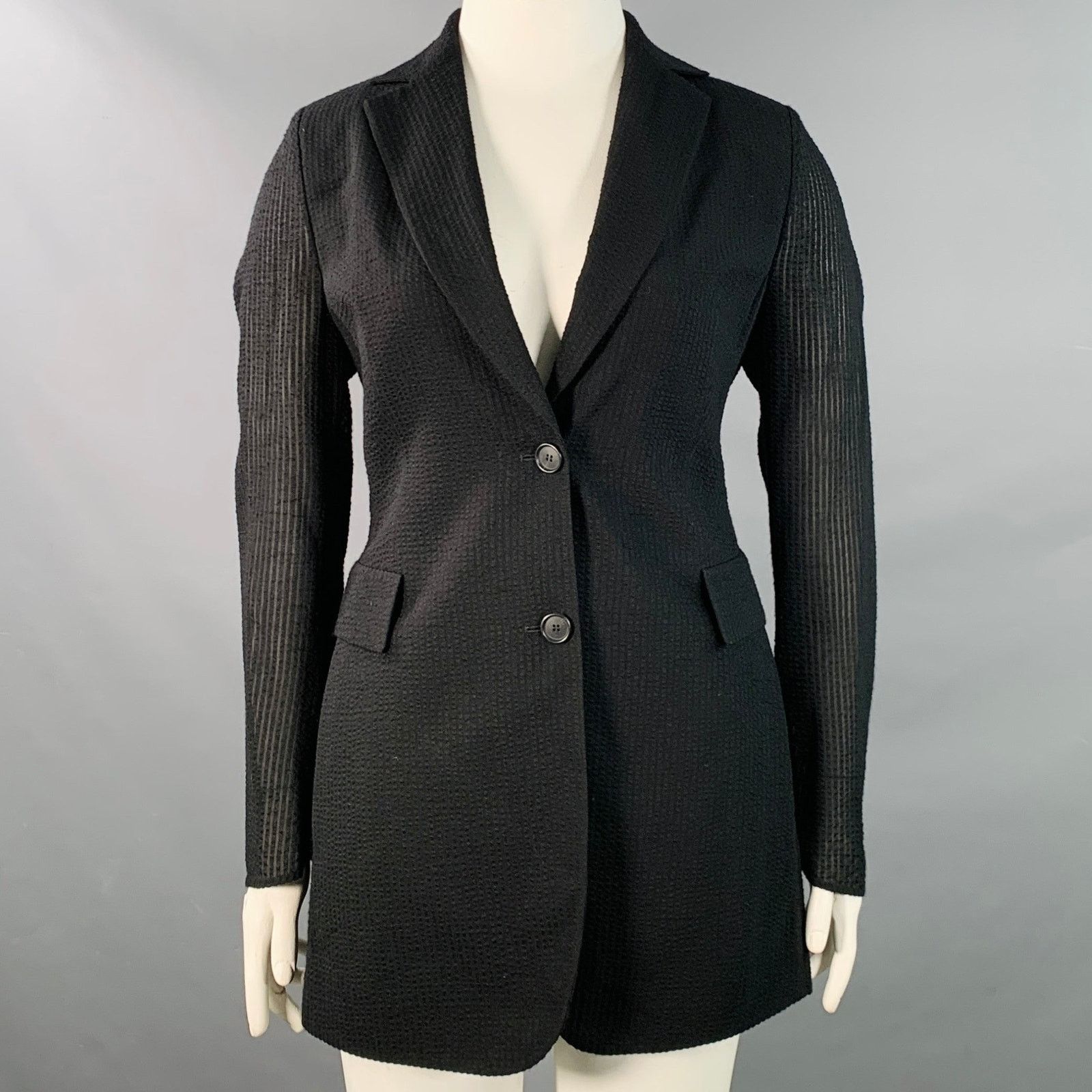 Akris AKRIS 10 Black Wool Silk Blend Textured Stripe Jacket Blazer Size L / US 10 / IT 46 - 1 Thumbnail