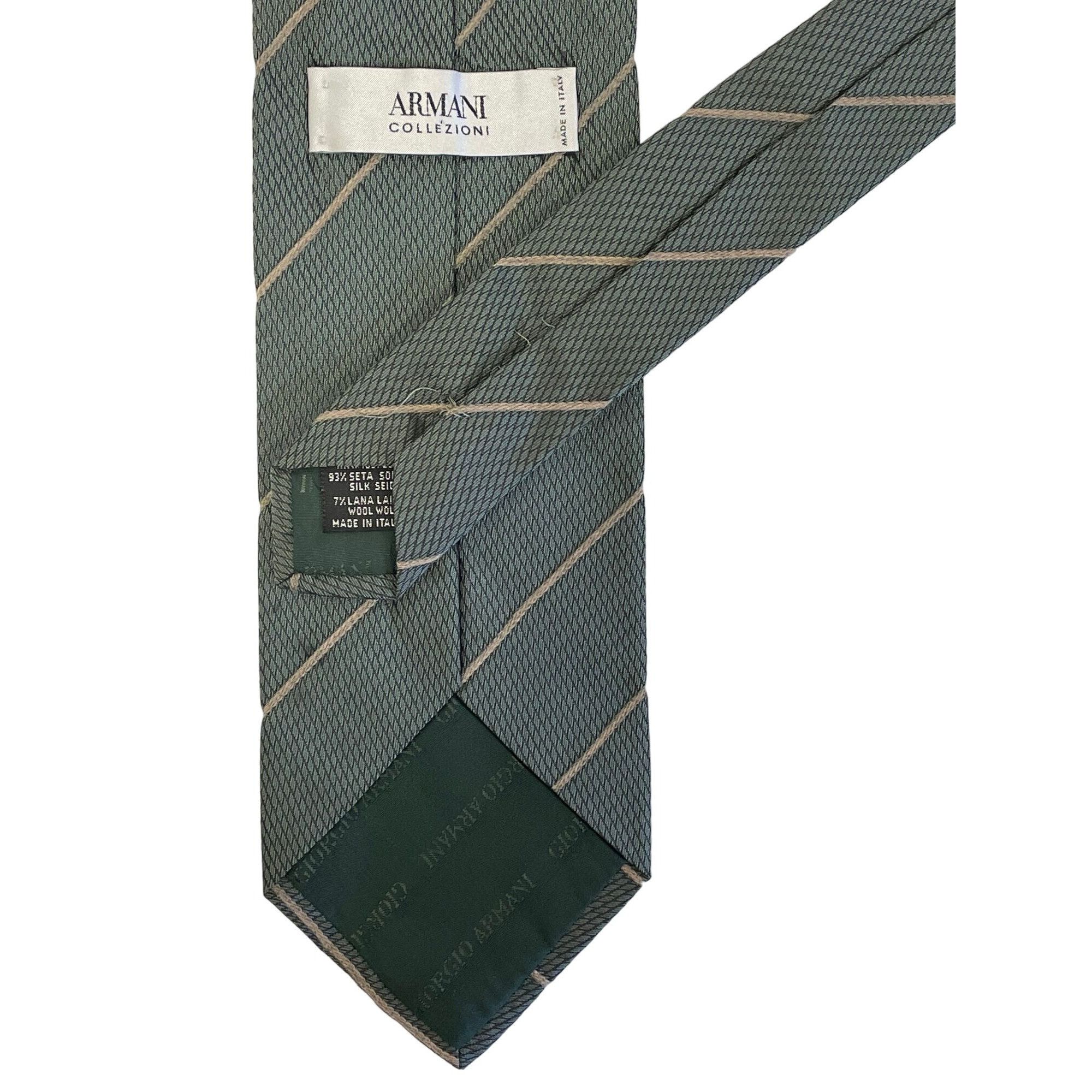 Giorgio Armani Vtg Giorgio Armani Collezioni Khaki Gray Woven Silk Necktie Size ONE SIZE - 2 Thumbnail