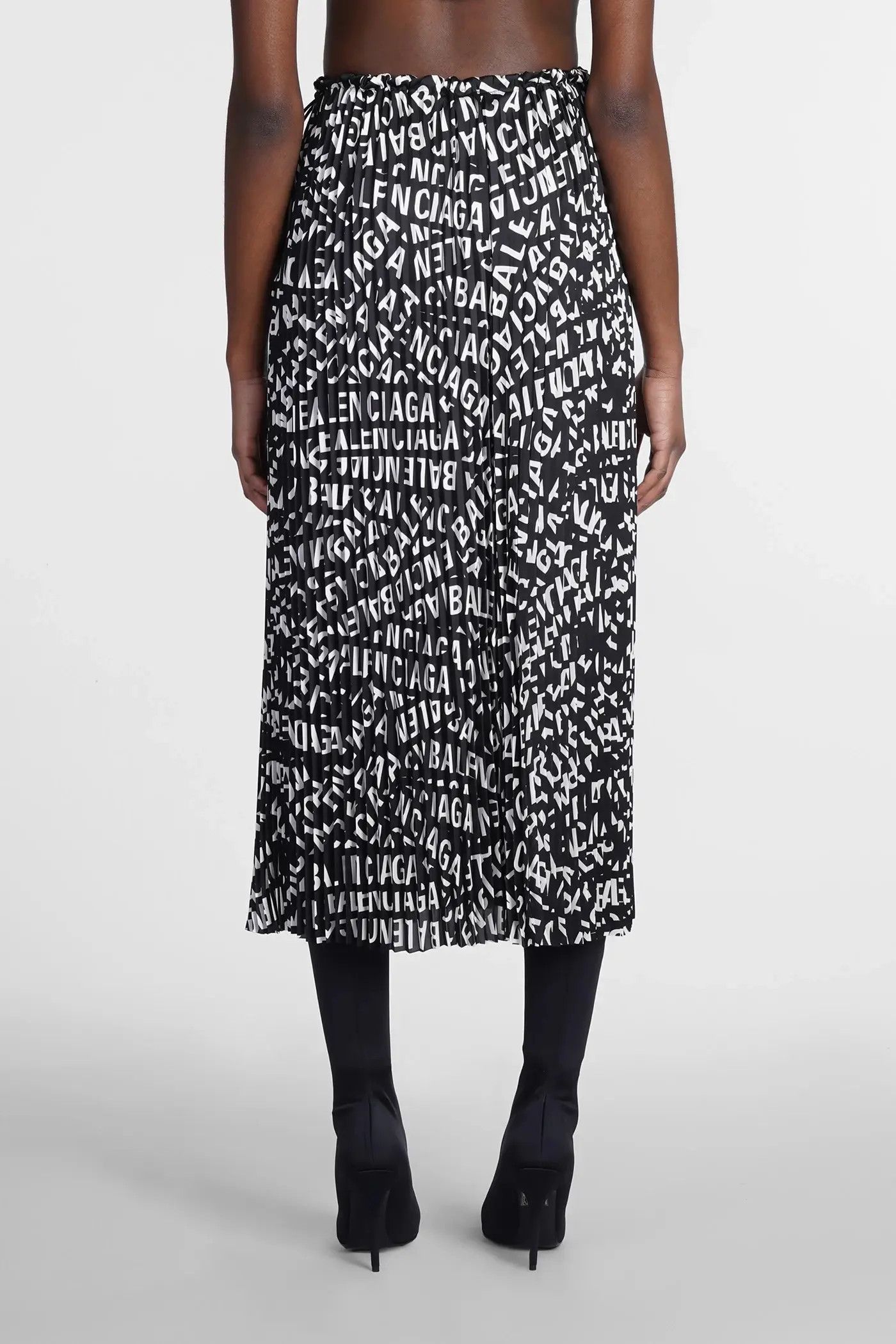Balenciaga o1mt1gz0325 Pleated Drawstring Skirt in Black/White Size 26" / US 2 / IT 38 - 3 Thumbnail