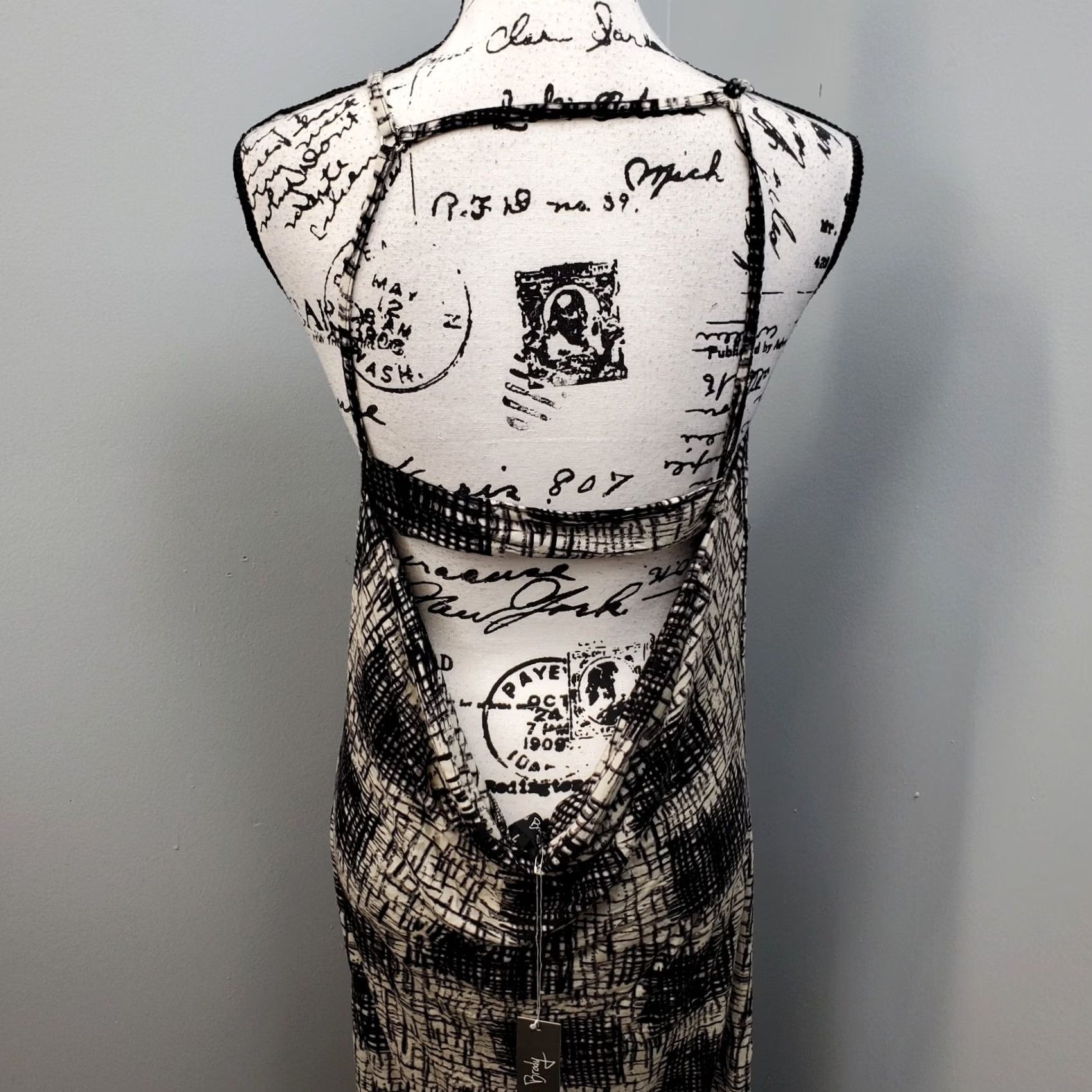 Vintage Josh Brody Maxi Dress Women L Black White Geometric Strappy Backless - Vintage? No Size L / US 10 / IT 46 - 5 Thumbnail