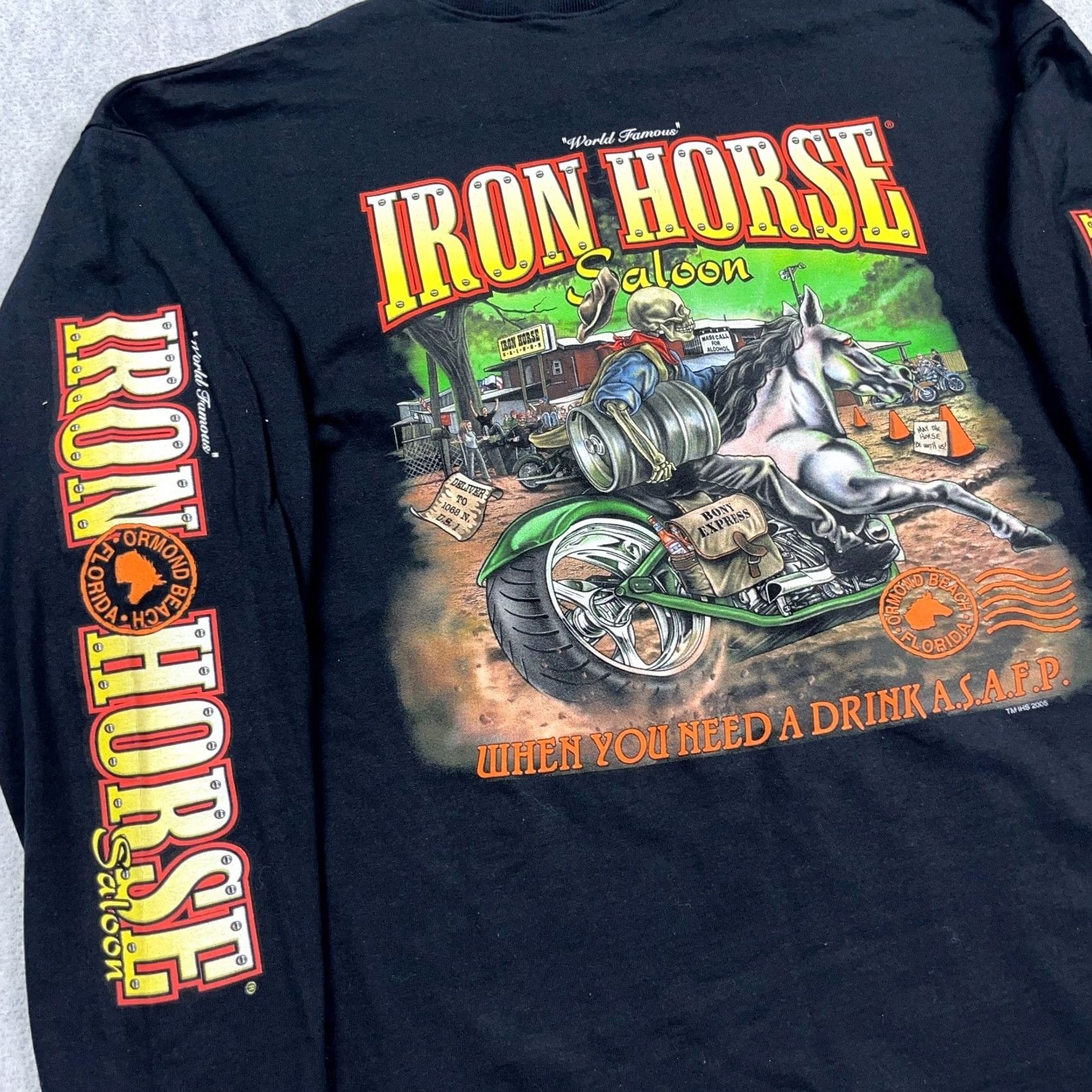 Vintage VINTAGE Y2K Iron Horse Saloon Shirt Men 2XL Long Sleeve Hit Bike Week Biker T-Shirt Black Cotton Knit Logo 80s Retro Skull USA Motorcycle Mens Size US XXL / EU 58 / 5 - 6 Thumbnail