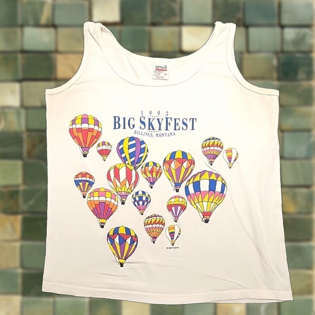 Anvil VTG Big Skyfest Shirt Womens M White Tank Top1995 Hot Air Balloon Made in USA MT Size M / US 6-8 / IT 42-44 - 1 Thumbnail