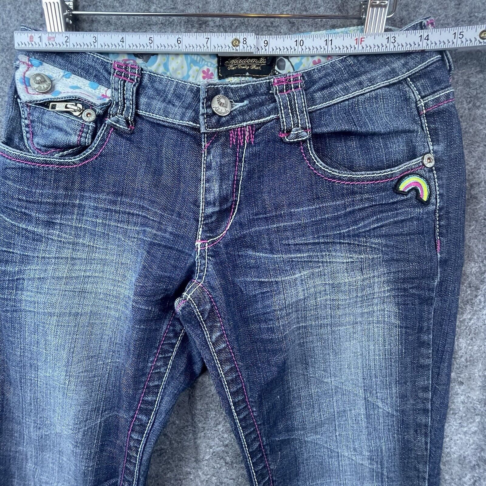 Akademiks Akademiks Jeans Womens 28 Boot Flap Pockets Rainbow Mushroom Size 28" / US 6 / IT 42 - 5 Thumbnail