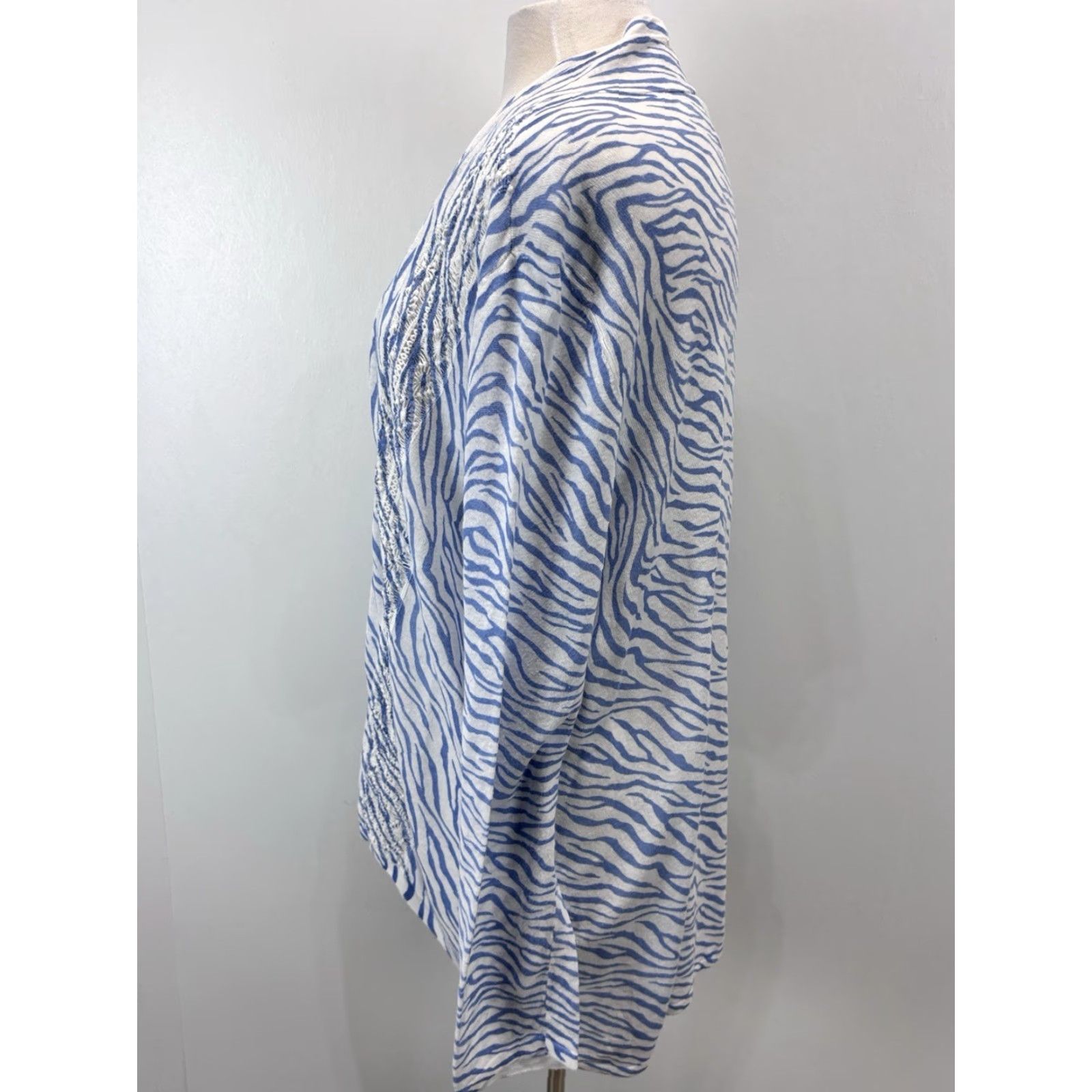 Vintage Chico's Coastal Cardigan Women 2XL Linen Blend Zebra White Blue Womens Size XXL / US 16-18 / IT 52-54 - 2 Thumbnail