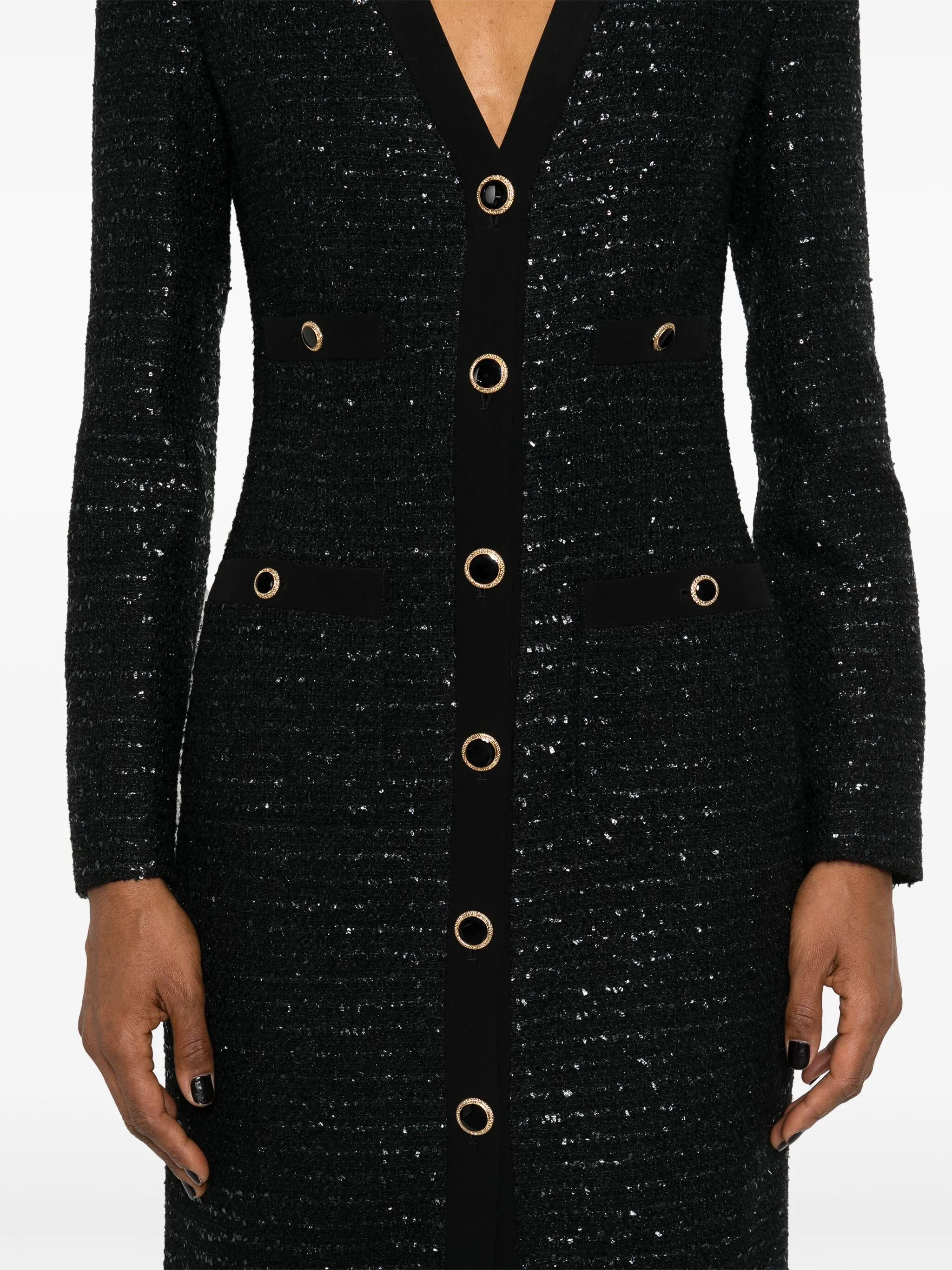 Alessandra Rich o1s22i1n0225 Midi Tweed Dress in Black Size S / US 4 / IT 40 - 5 Thumbnail