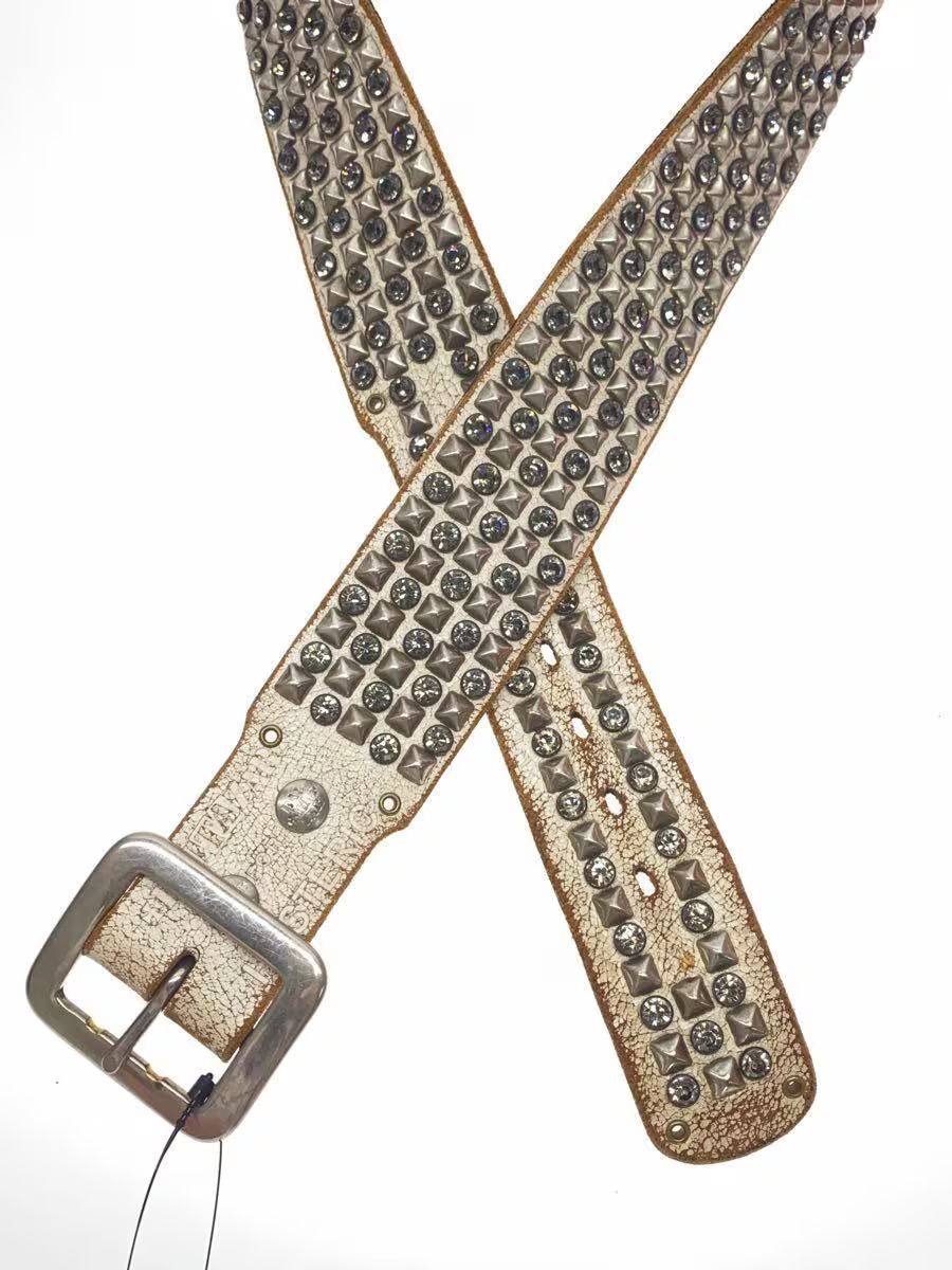Pre-owned Hysteric Glamour Baltazar Gemstone Studded Distressed Leather Belt In White