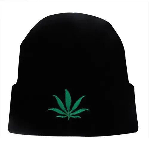 VIBE Black Color Weed Leaf Beanie Hat Size ONE SIZE - 1 Thumbnail