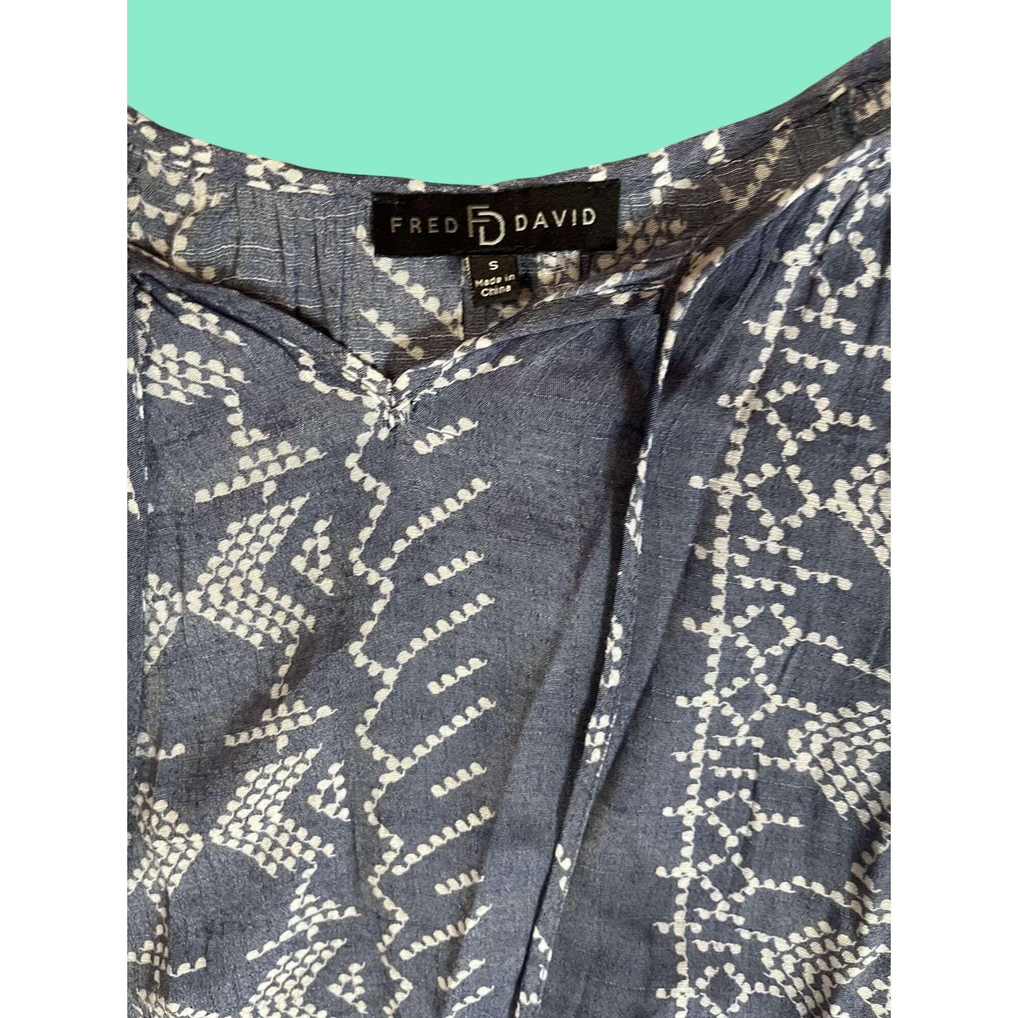Other Fred David Womens Boho Style Blue & White Printed Long Sleev Size S / US 4 / IT 40 - 5 Thumbnail