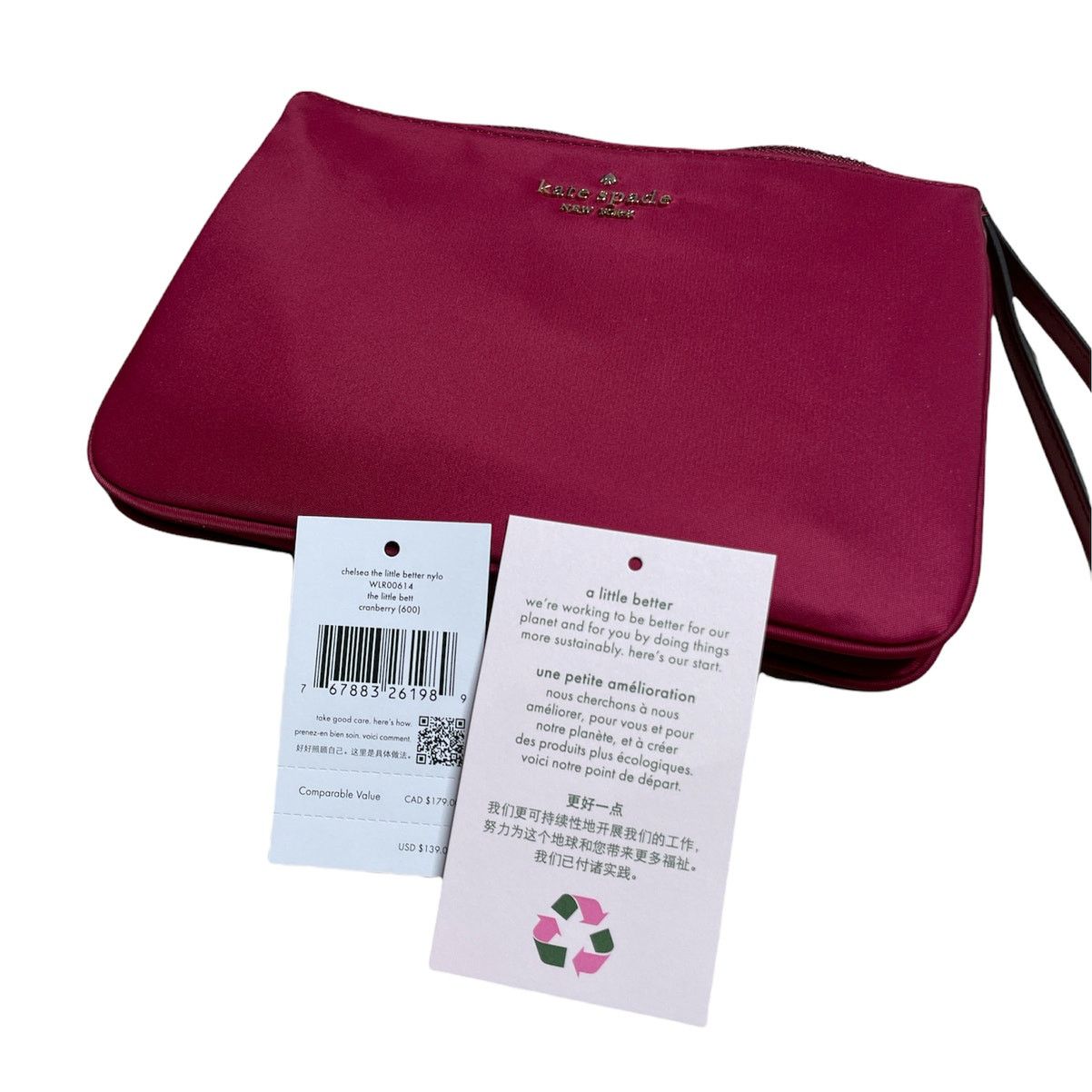 Kate Spade chelsea Nylon Cranberry Cocktail medium top wristlet pouch Bag