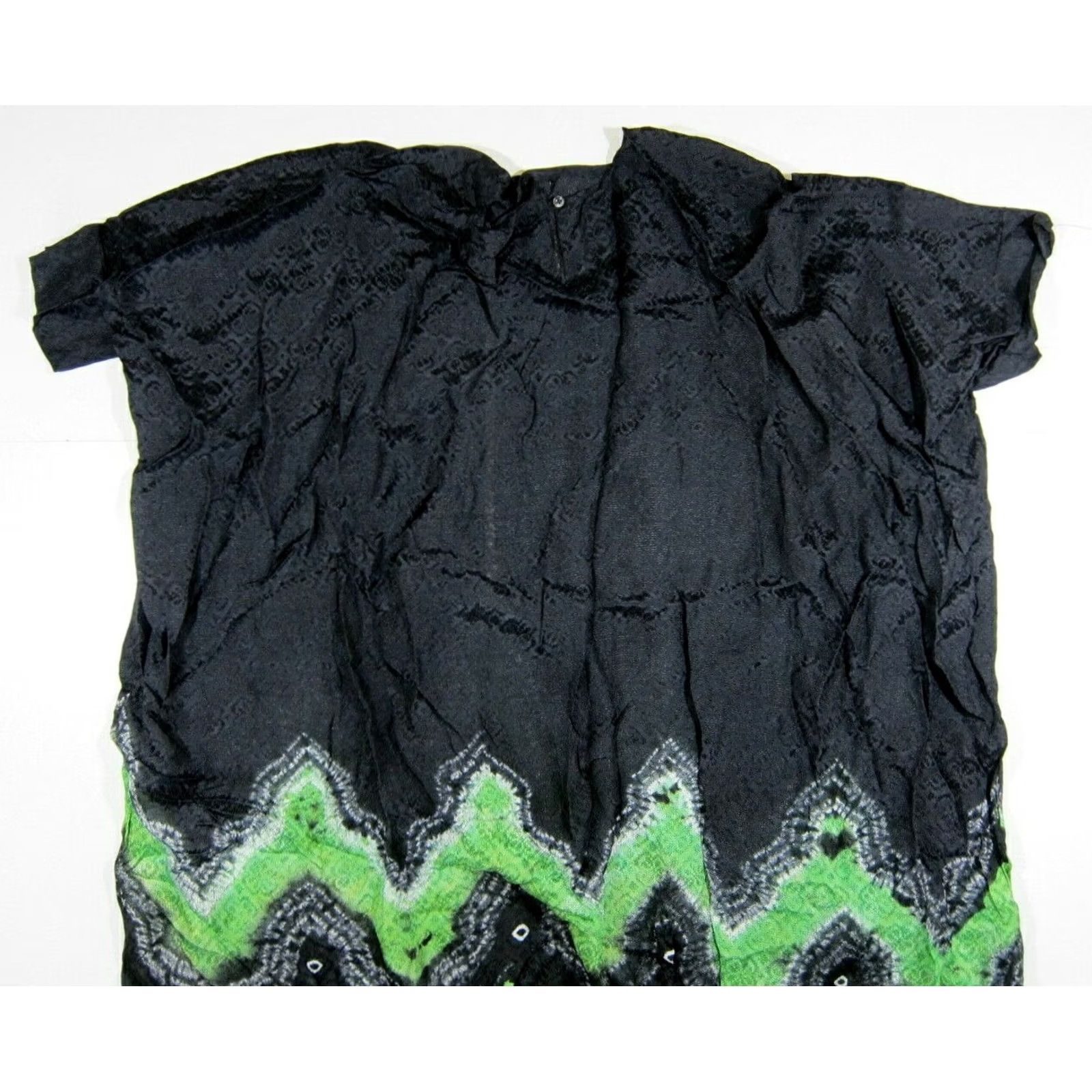 Vintage Manis Rayon Kaftan Kurta Tunic Maxi Dress OS Black Green White Tie Dye Long Size L / US 10 / IT 46 - 7 Thumbnail