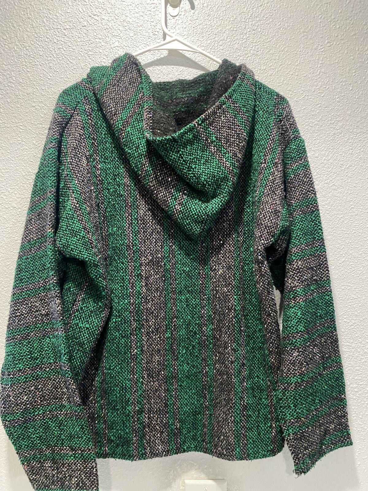 Unknown London Green and Gray Striped Hooded Baja Style Pullover Size US S / EU 44-46 / 1 - 2 Thumbnail