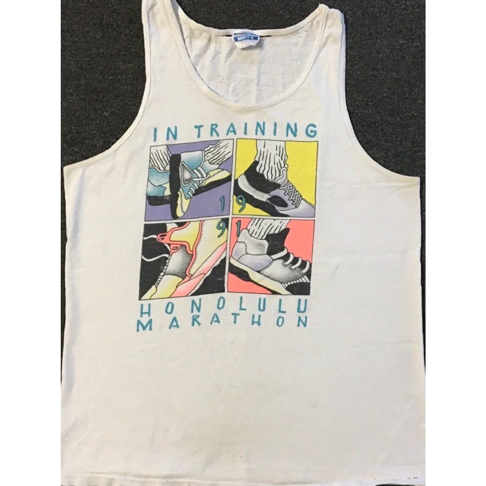 Vintage VINTAGE Honolulu Marathon Tank Top M White 90s Distressed Bar Grunge Beach Surf Hawaii USA Mens T-Shirt Sleeveless Size US M / EU 48-50 / 2 - 2 Thumbnail