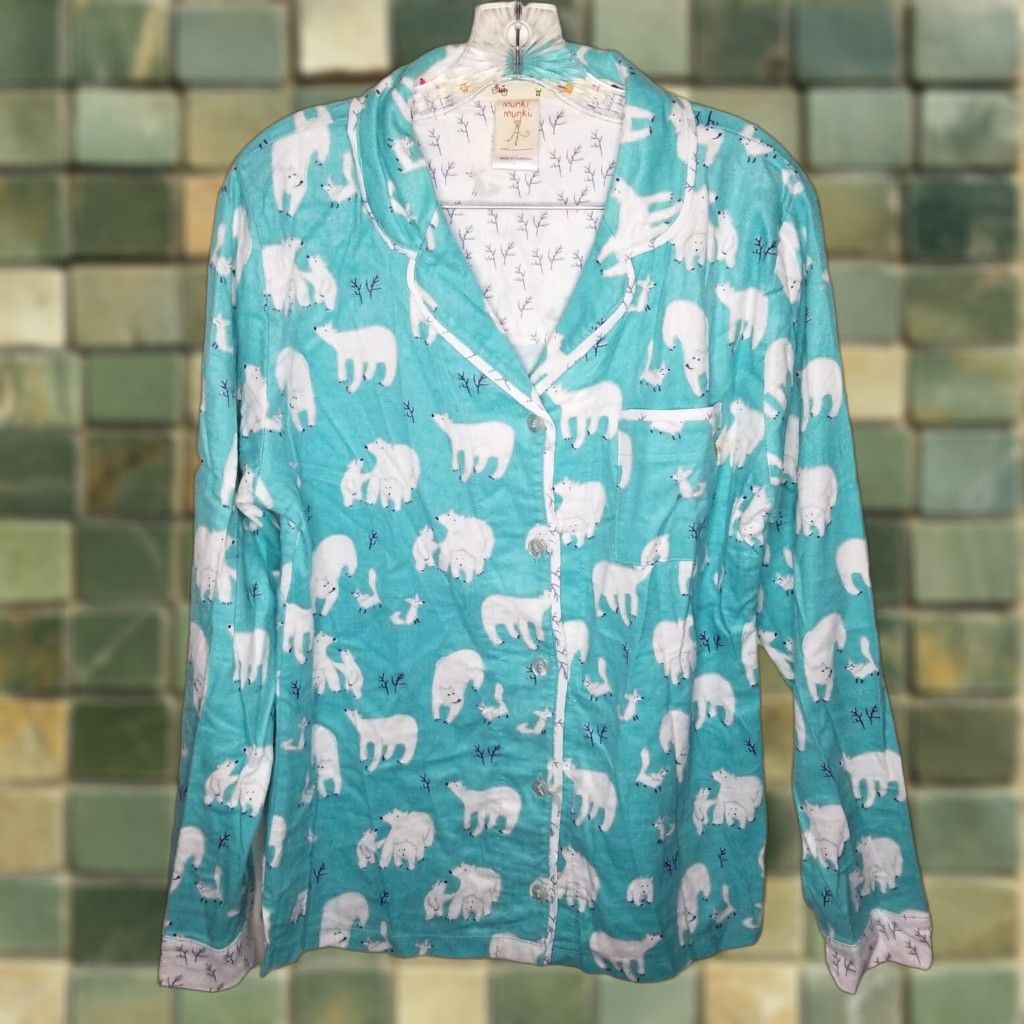 Vintage VINTAGE Munki Munki Pajama Top Woman Blue Polar Bear Long Sleeve Button Up Size M Size M / US 6-8 / IT 42-44 - 1 Thumbnail
