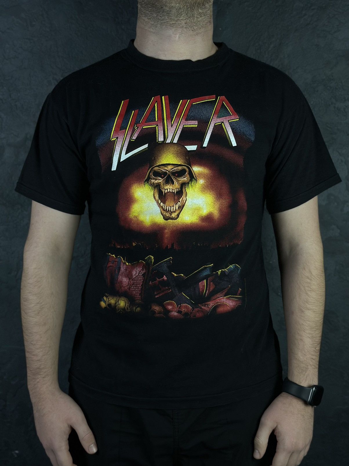 Vintage Vintage 90s Slayer Brockum Tour T-shirt 1992 Concert Rare Size US XL / EU 56 / 4 - 2 Thumbnail