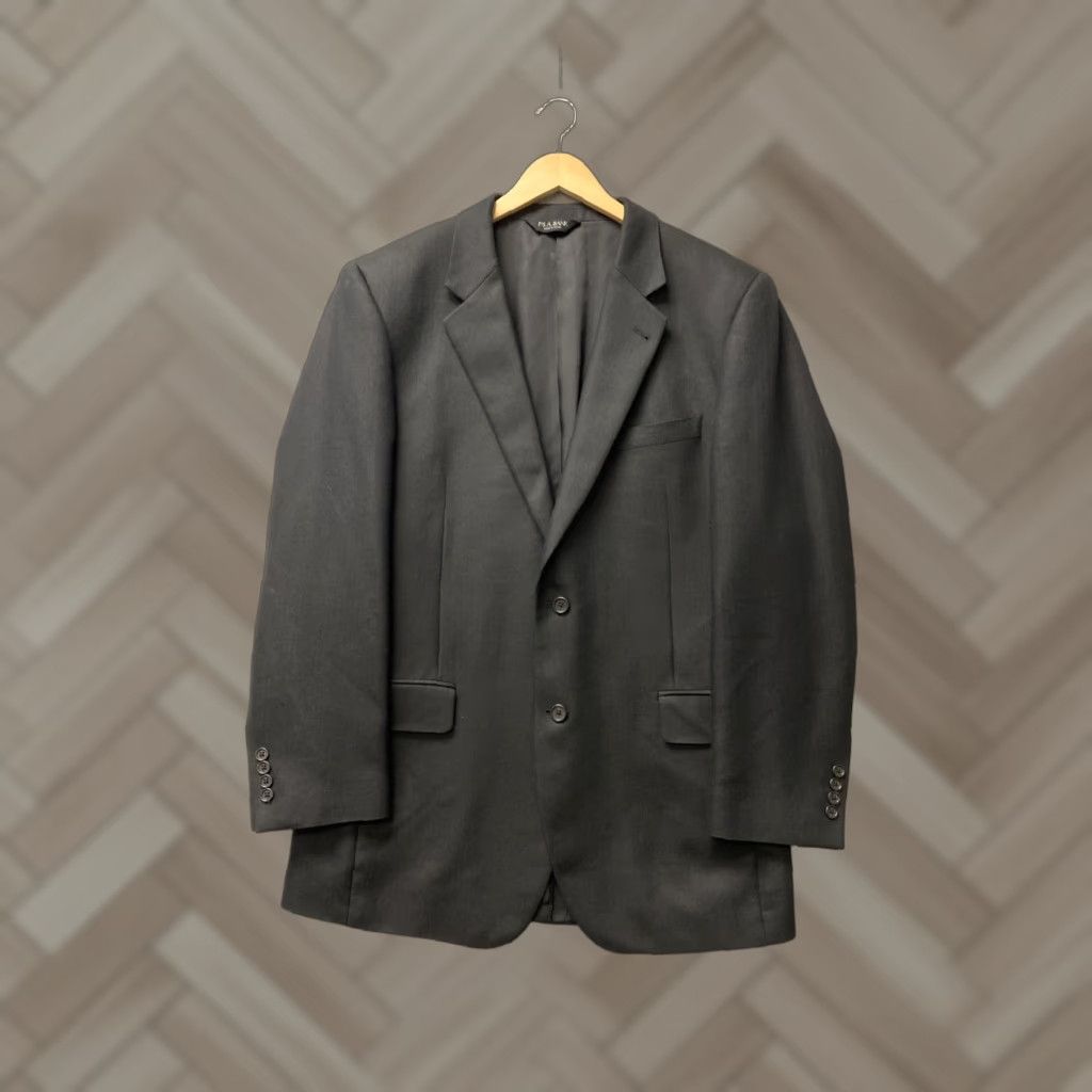 Jos. A. Bank Jos A. Bank Blazer Mens 43L Black Wool Travel Slim Two-Button Notch Lapel Herringbone Long Jacket Coat Suit Jacket Size 46R - 1 Thumbnail