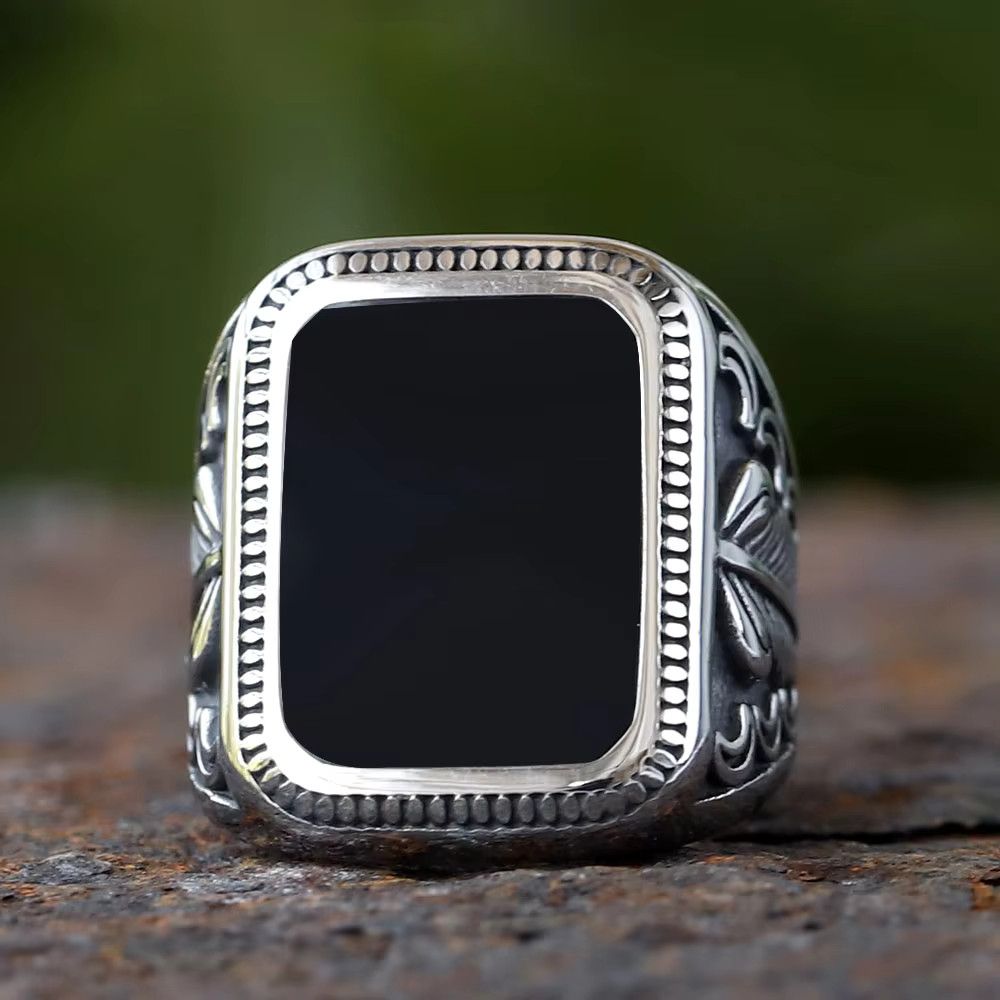 Jewelry Black Onyx Stone Punk Rings Religious Size ONE SIZE - 2 Thumbnail
